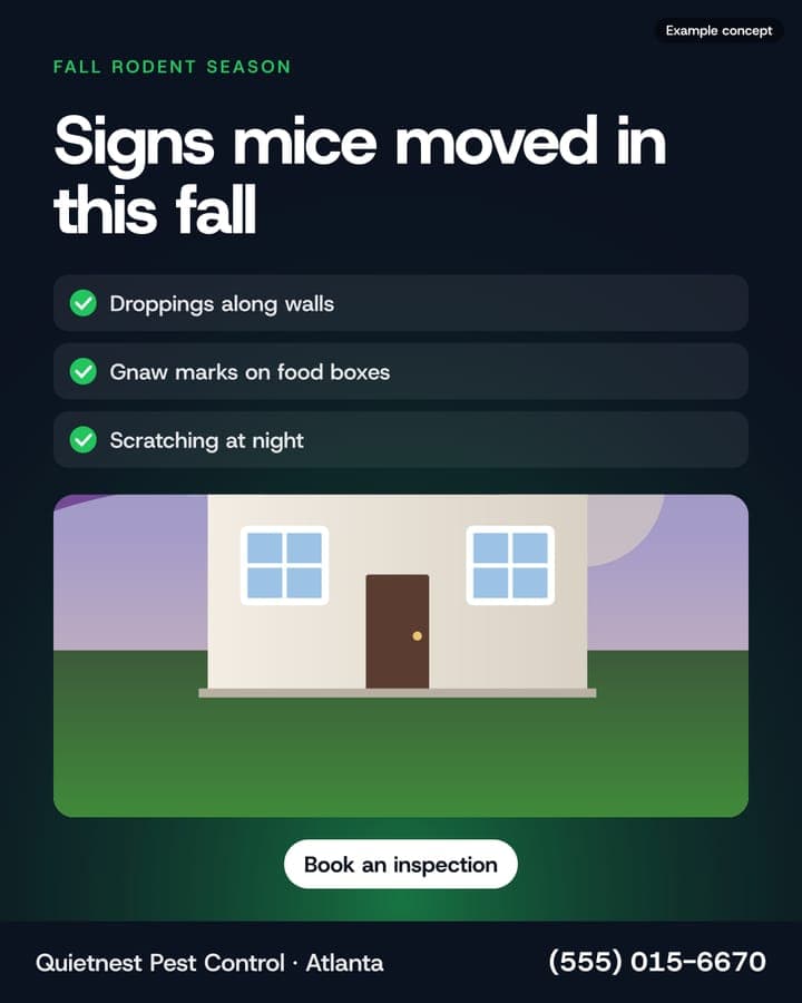 Example Pest Control ad: Signs mice moved in this fall
