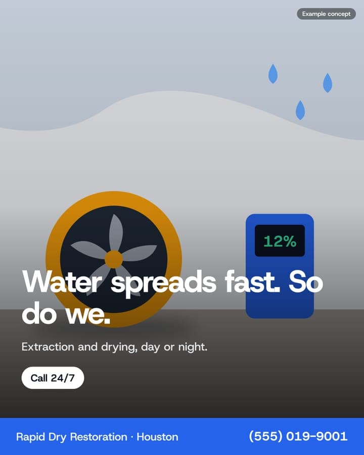 Example Water & Fire Restoration ad: Water spreads fast. So do we.