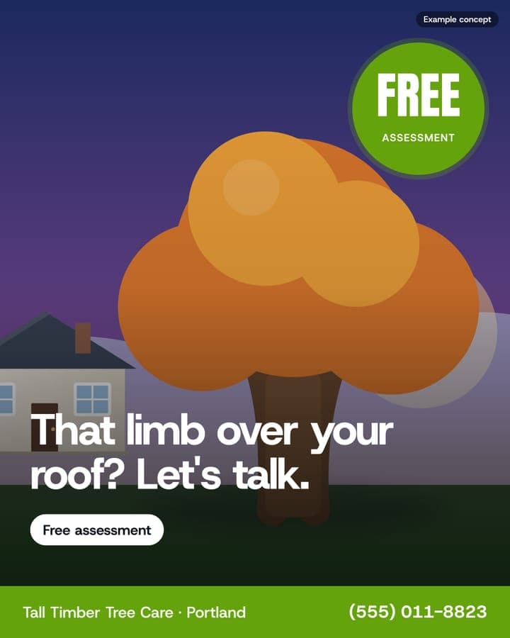 Example Tree Services ad: That limb over your roof? Let's talk.