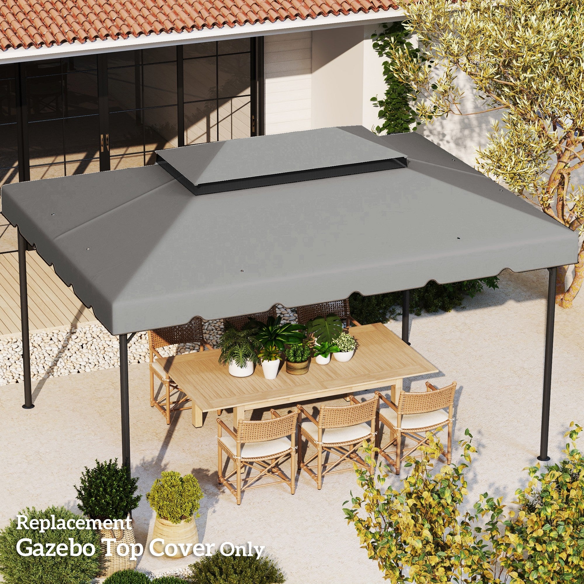 13' x 10' Gazebo Replacement Canopy, Gazebo Top Cover with Double Vented Roof for Garden Patio(TOP ONLY), Grey