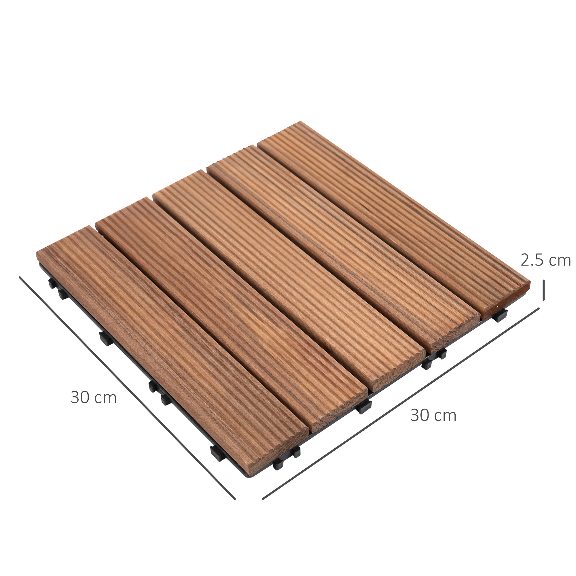27 Pcs Wood Interlocking Deck Tiles, 12 x 12in Outdoor Flooring Tiles for Indoor and Outdoor Use, Tools Free Assembly, Brown