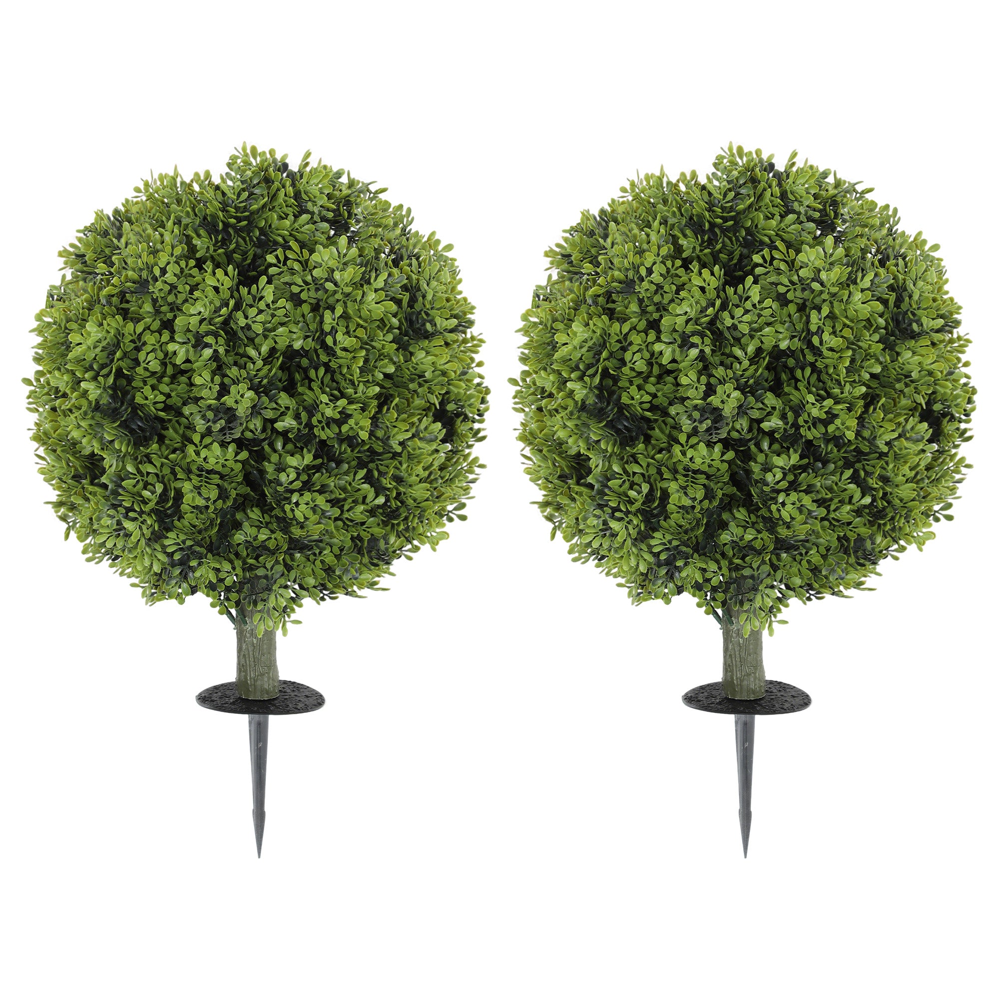 Artificial Boxwood Topiary Trees Set of 2 with Ground Stake, UV Resistant Fake Plants for Indoor Outdoor, Green