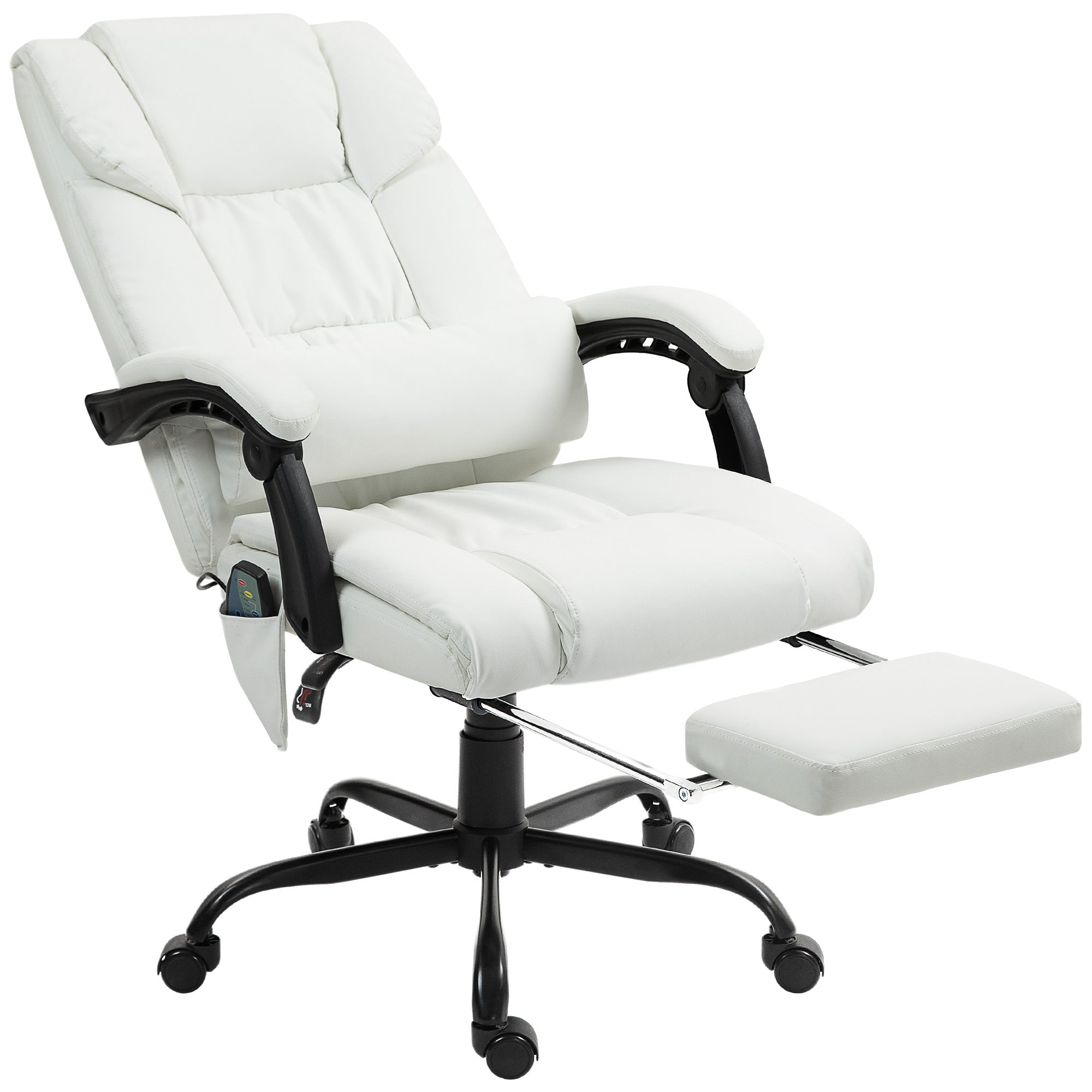 6-Point Vibration Massage Chair, Height Adjustable Reclining Computer Chair with Retractable Footrest, White