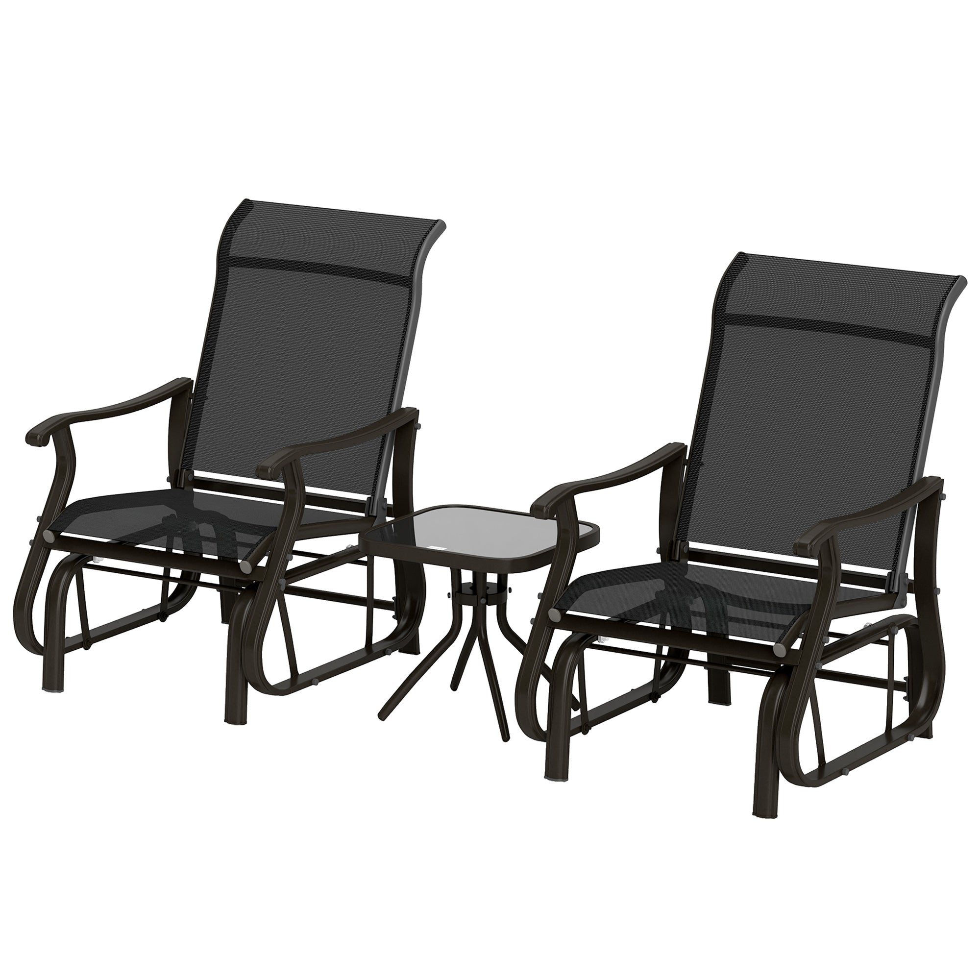3PCs Gliding Rocking Chair & Bistro Tea Table Set, Black