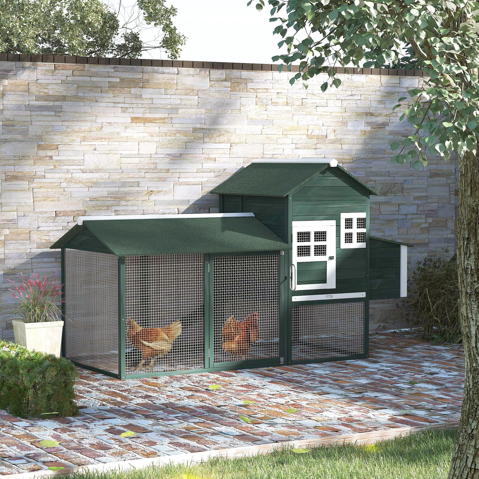 84" Chicken Coop Wooden Hen House Rabbit Hutch Poultry Cage Pen Outdoor Backyard with Nesting Box and Run, Green