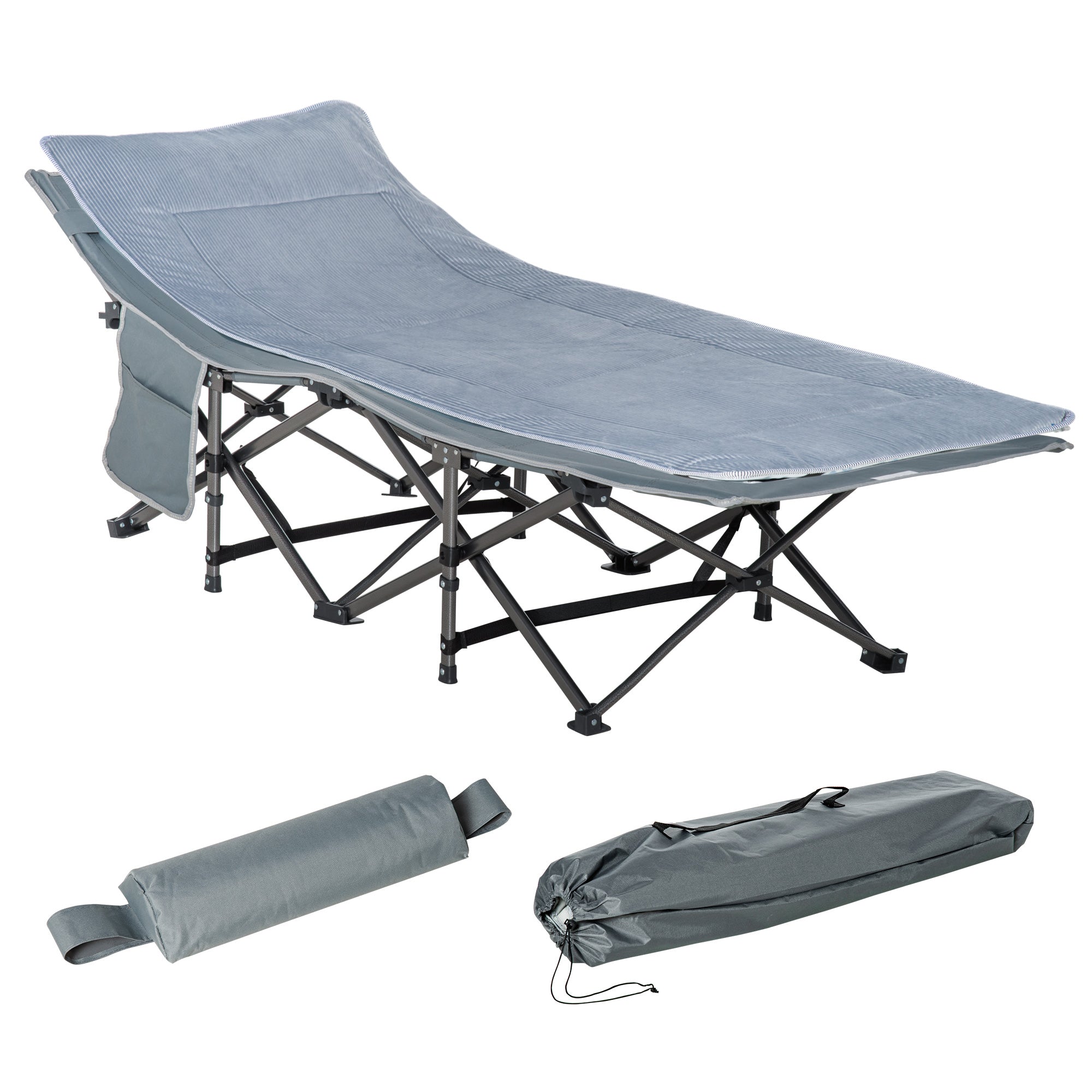 Folding Camping Cot with Mattress & Pillow, Double Layer Oxford Heavy Duty Sleeping Cot with Carry Bag Dark Grey