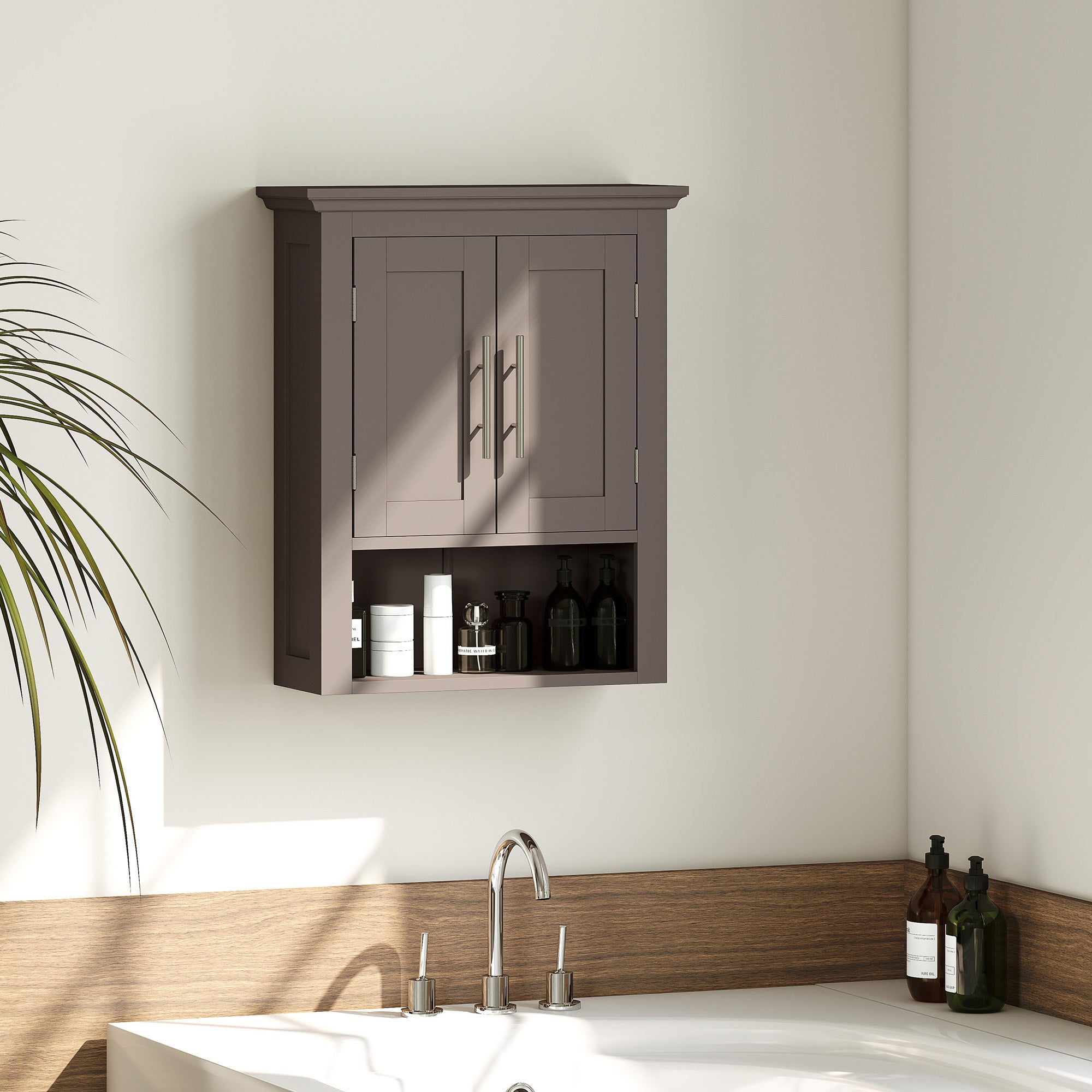 Bathroom Wall Cabinet, Medicine Cabinet, Toilet Storage Cabinet with Shelf for Living Room and Entryway, Brown