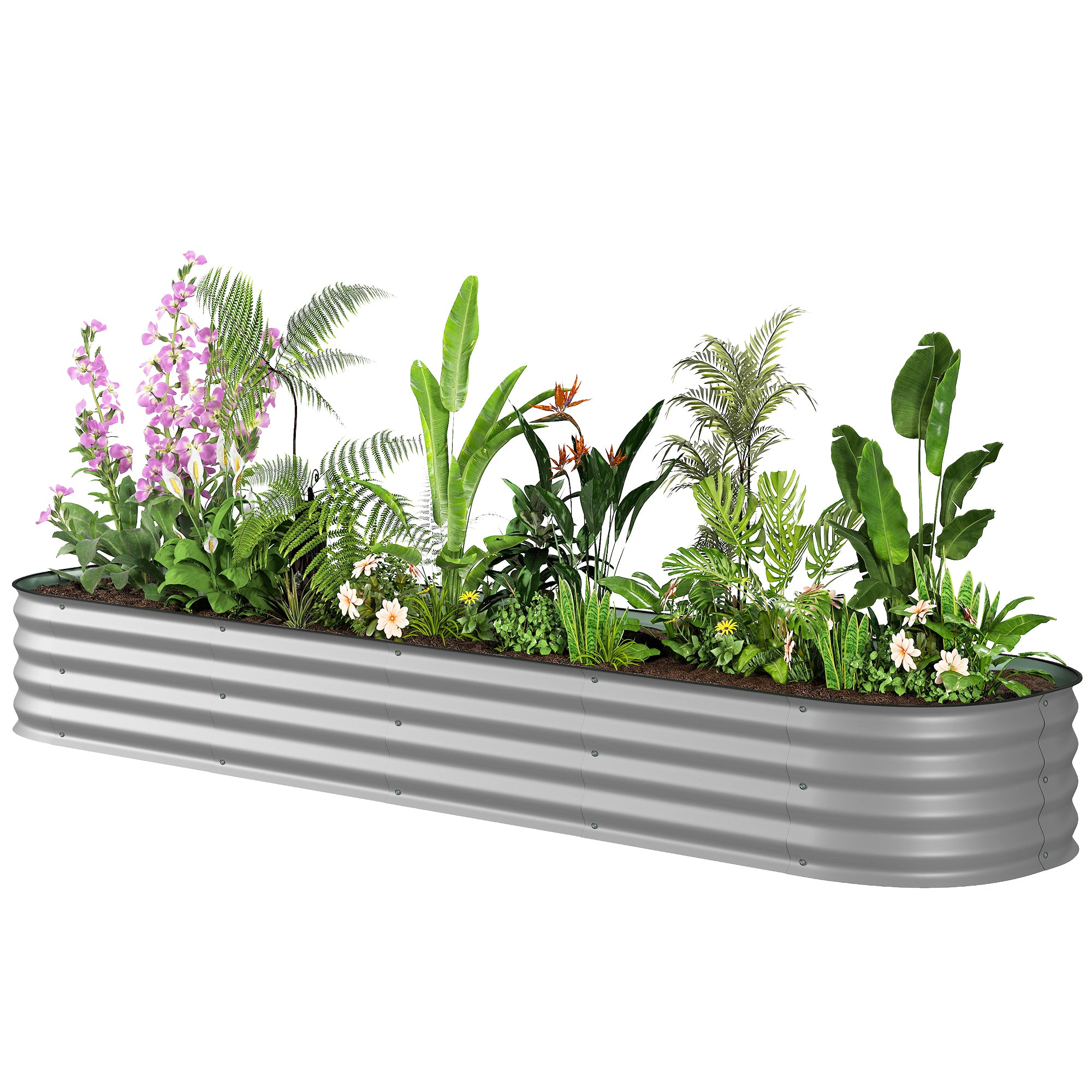 7.9 x 2 x 1ft Galvanized Raised Garden Bed Kit, Metal Planter Box with Safety Edging, Silver