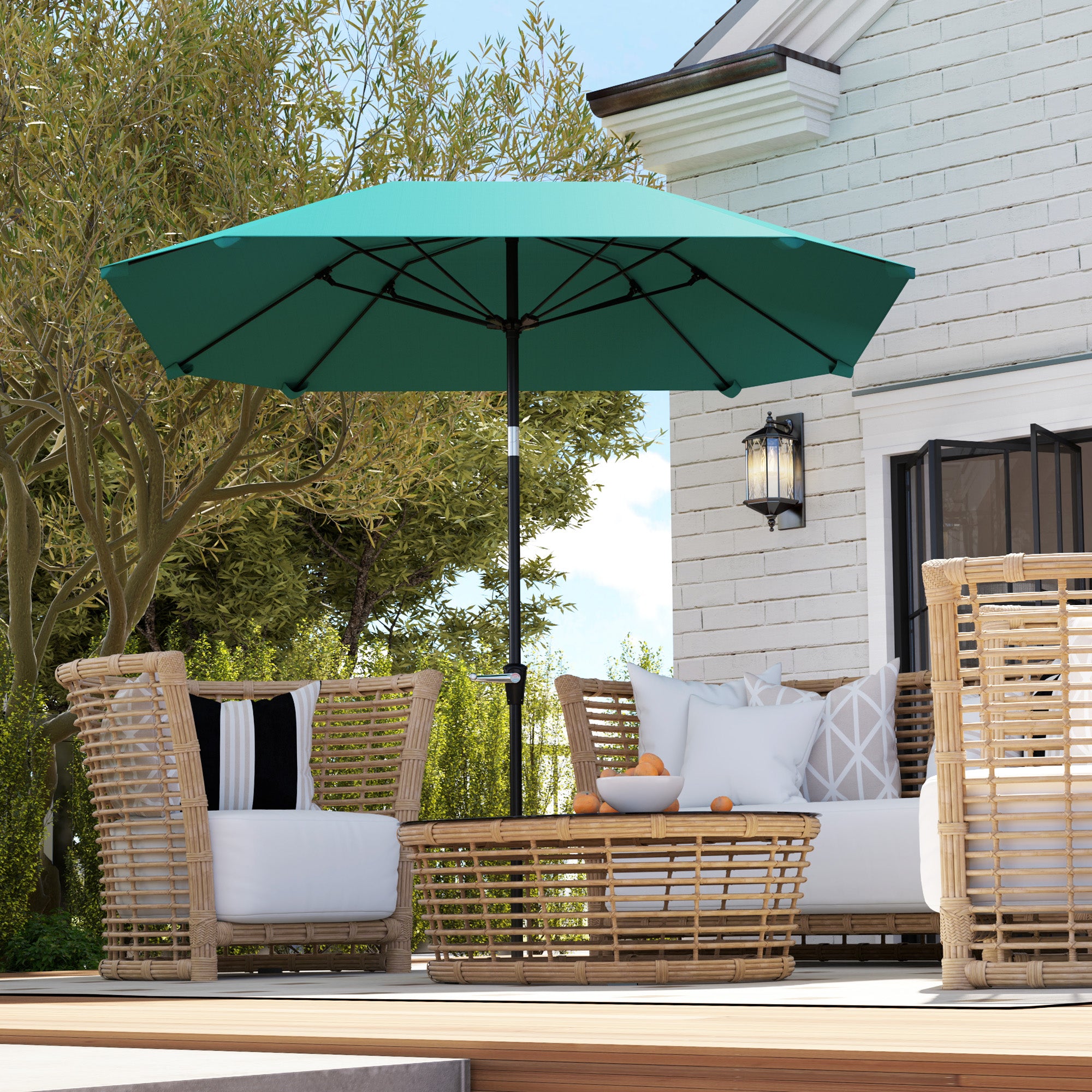 7.6FT Aluminum Patio Umbrella Parasol 8 Ribs Outdoor Market Umbrella with Crank, Push Button Tilt for Deck, Backyard and Lawn, Sky Blue