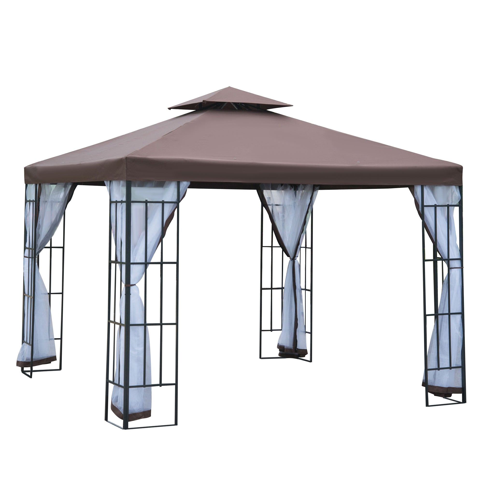 10'x10' Garden Gazebo Patio Canopy Portable Party Event Backyard w/ Mosquito Netting Coffee