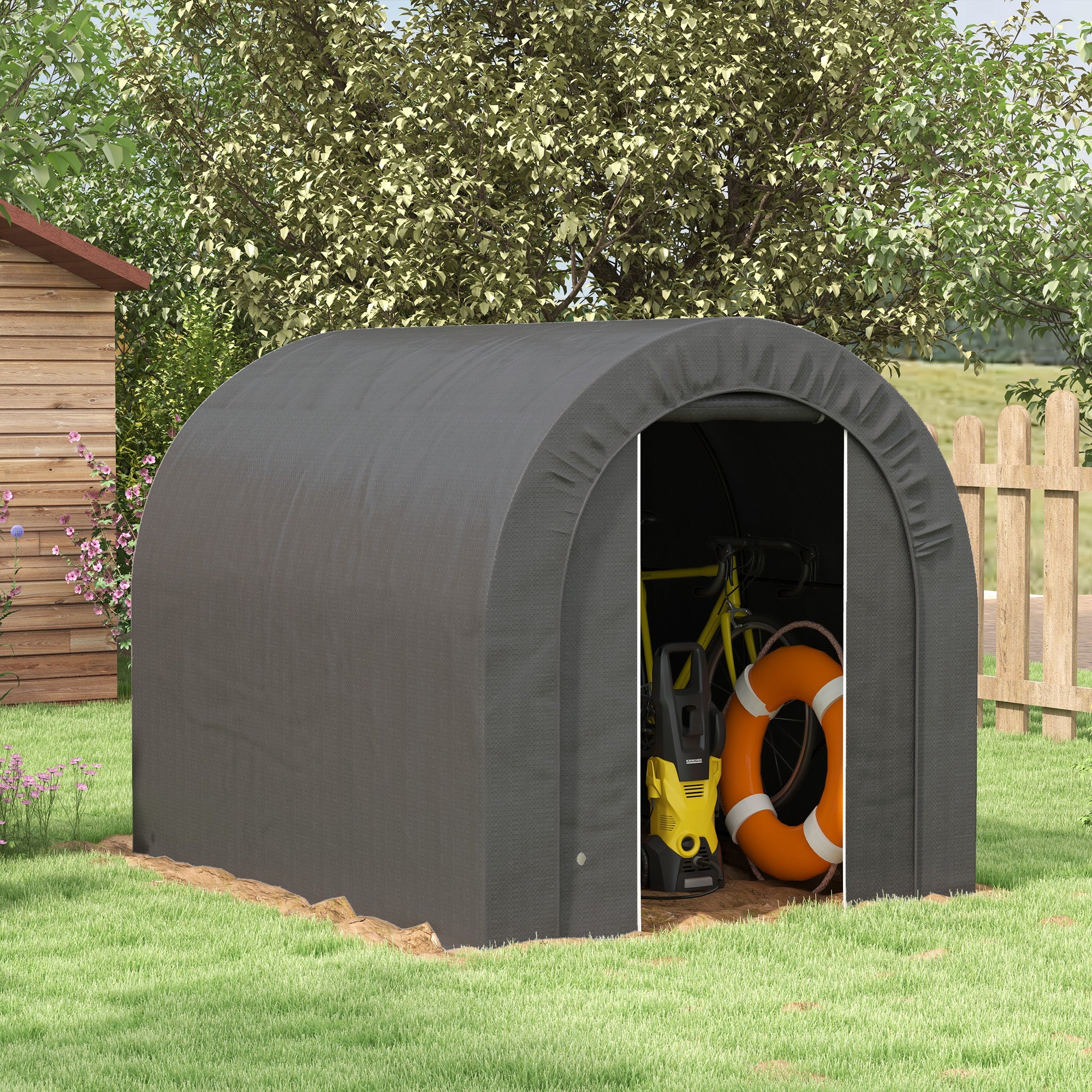 6' x 8' Outdoor Storage Shed, Heavy Duty Galvanized Steel Portable Shed for Bike, Motorcycle, Garden Tools, Dark Grey