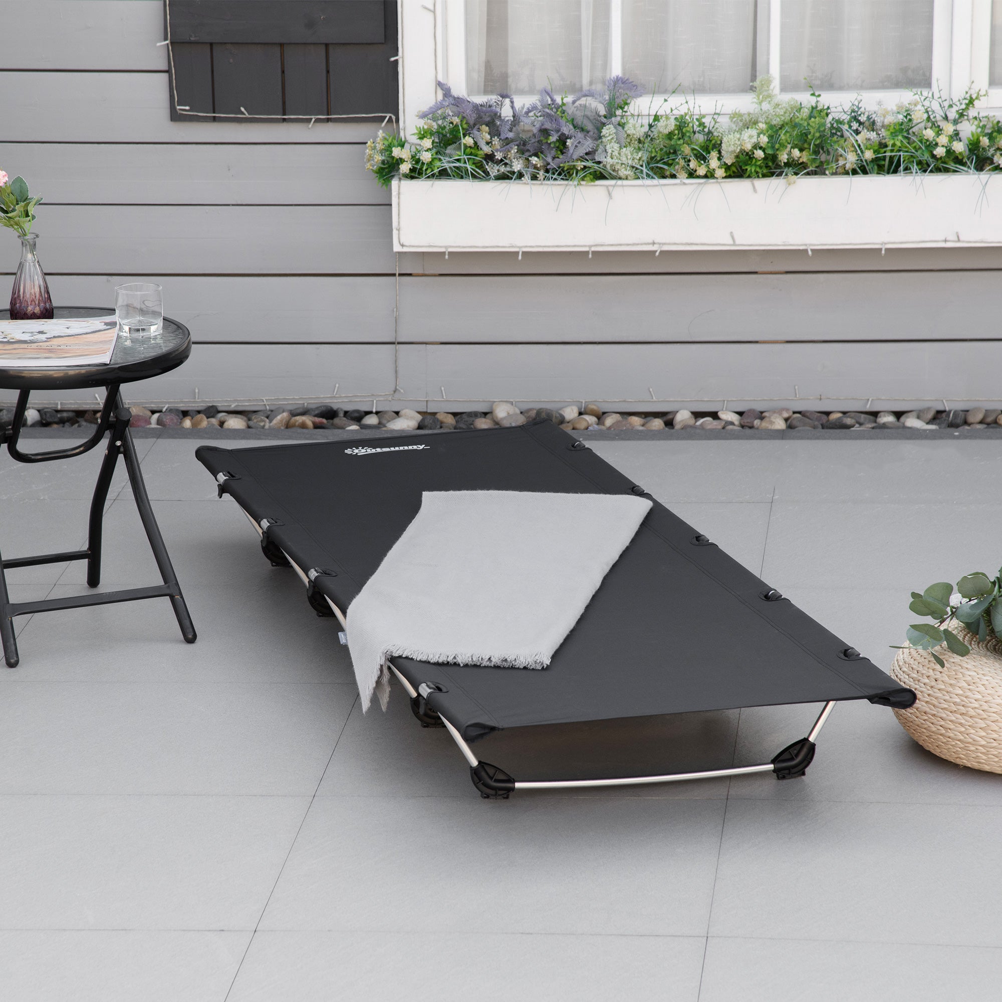 Lightweight Camping Cot, Aluminium Portable Folding Bed w/ Strong Support 331 lbs and Carry Bag for Camping, Black