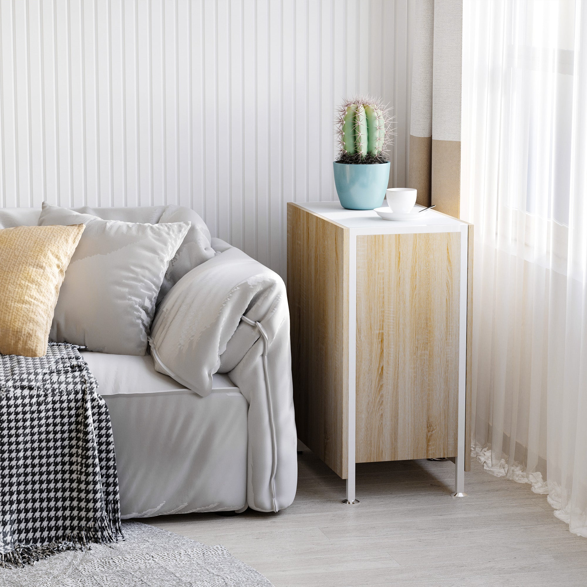 Multi-use Space Saving Folding Dining Table with Hideaway Shelves for Kitchen, Dining, Study and Office