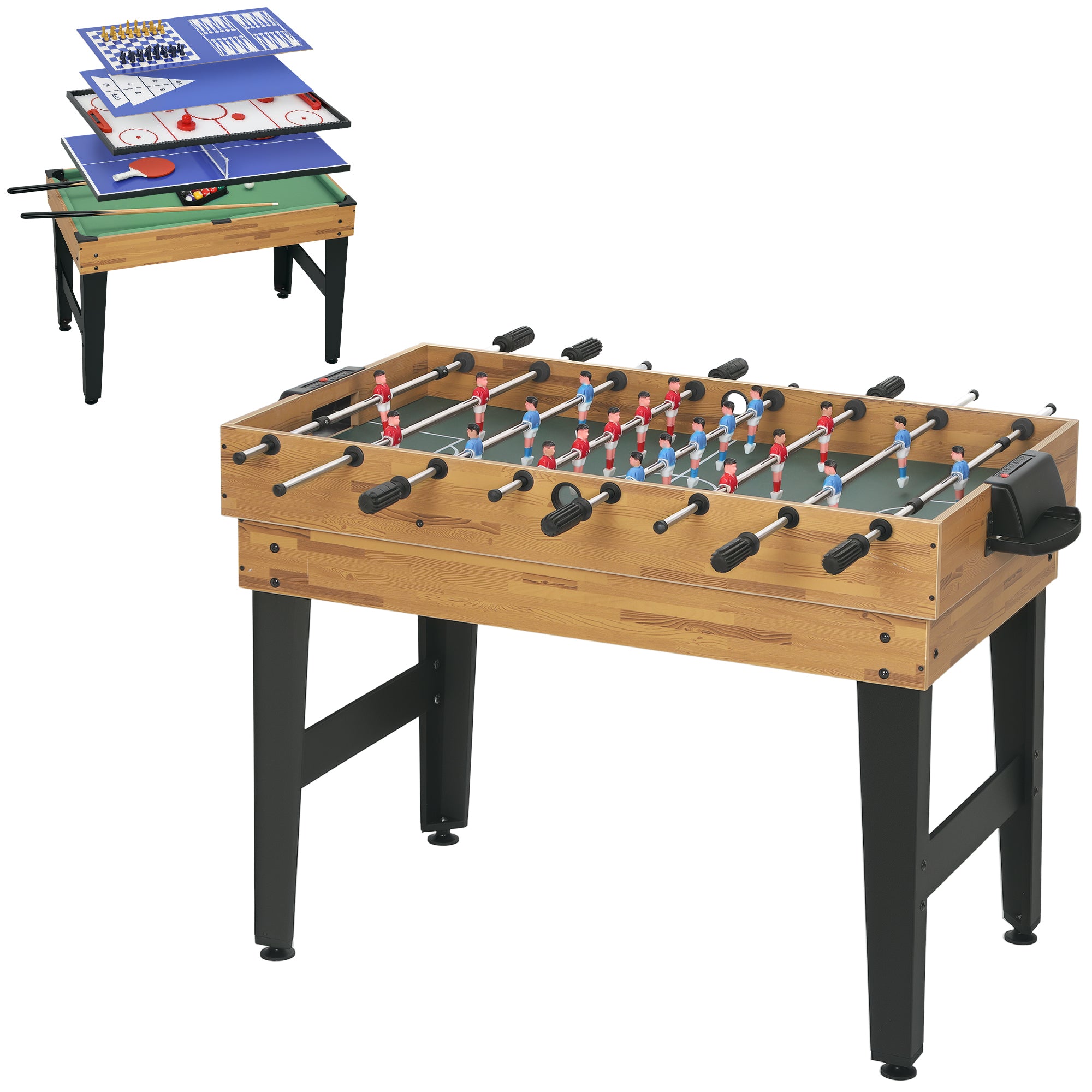 Soozier 48 in 13-in-1 Combo Multi Game Table with Foosball, Pool, Hockey and More for Kids and Adults, Light Walnut