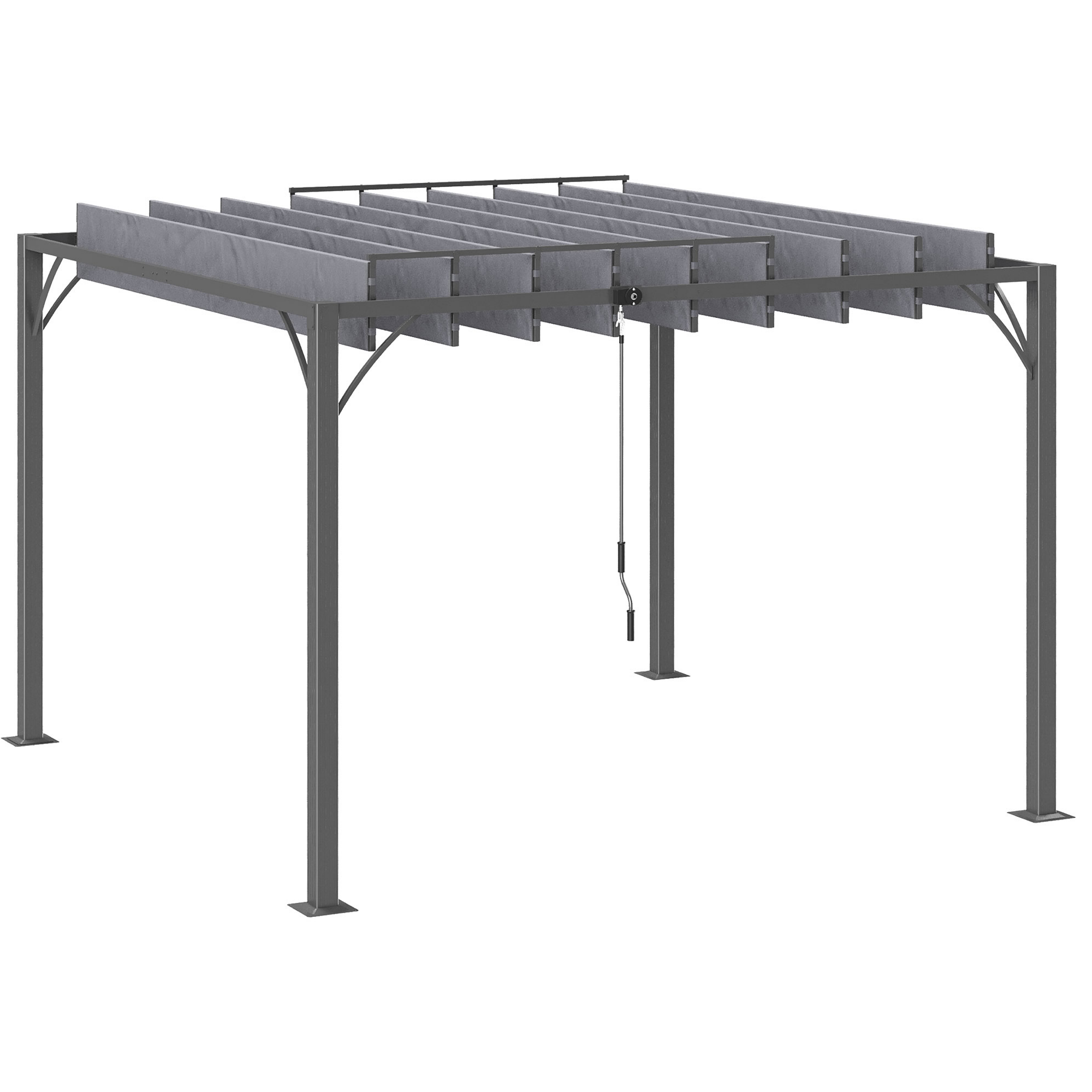 9.7' x 9.7' Outdoor Pergola with Retractable Roof, Aluminium Louvered Pergola Canopy Gazebo for Lawn Garden Patio, Grey