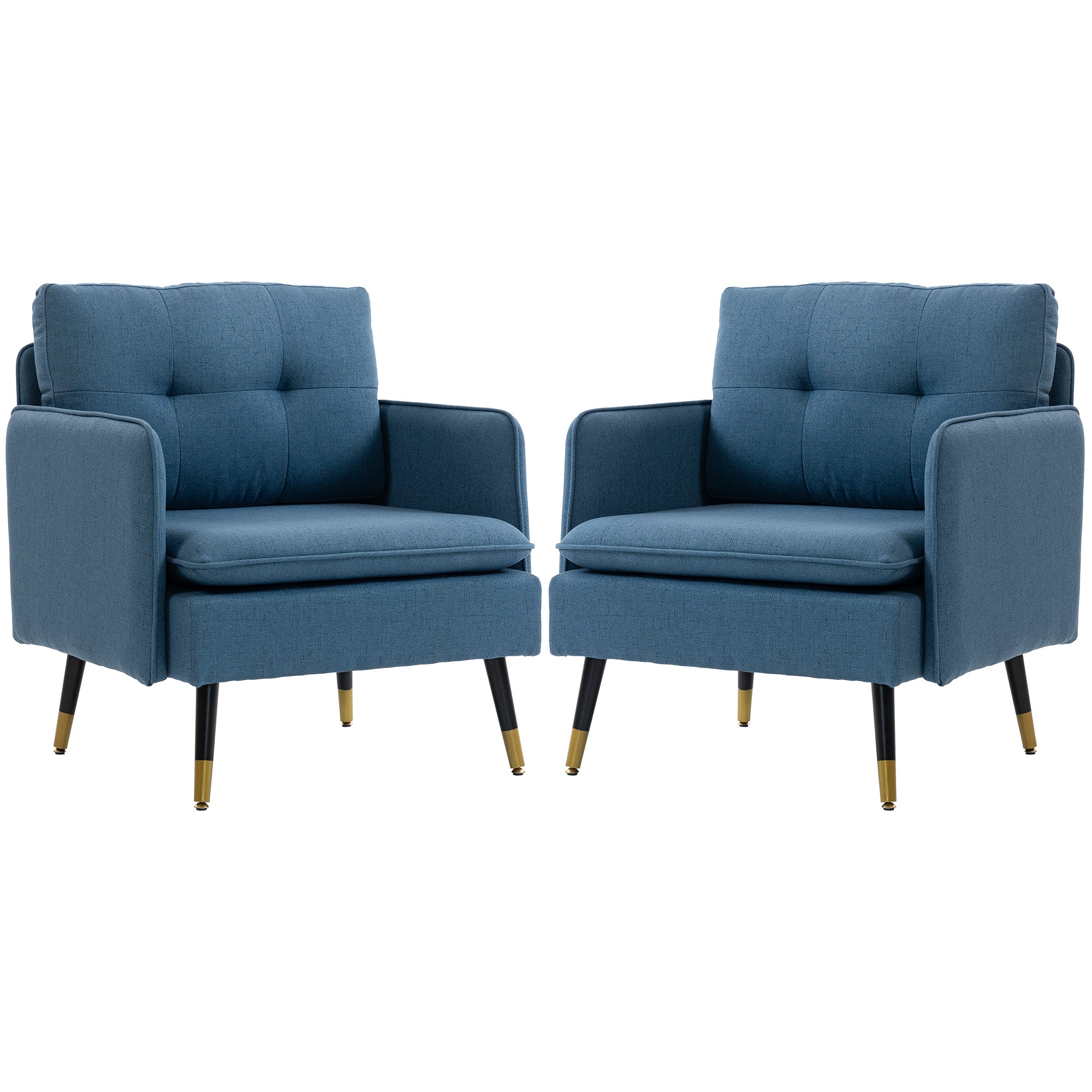 Accent Chairs Set of 2, Upholstered Armchairs with Tufted Back Cushion and Steel Legs for Living Room, Bedroom
