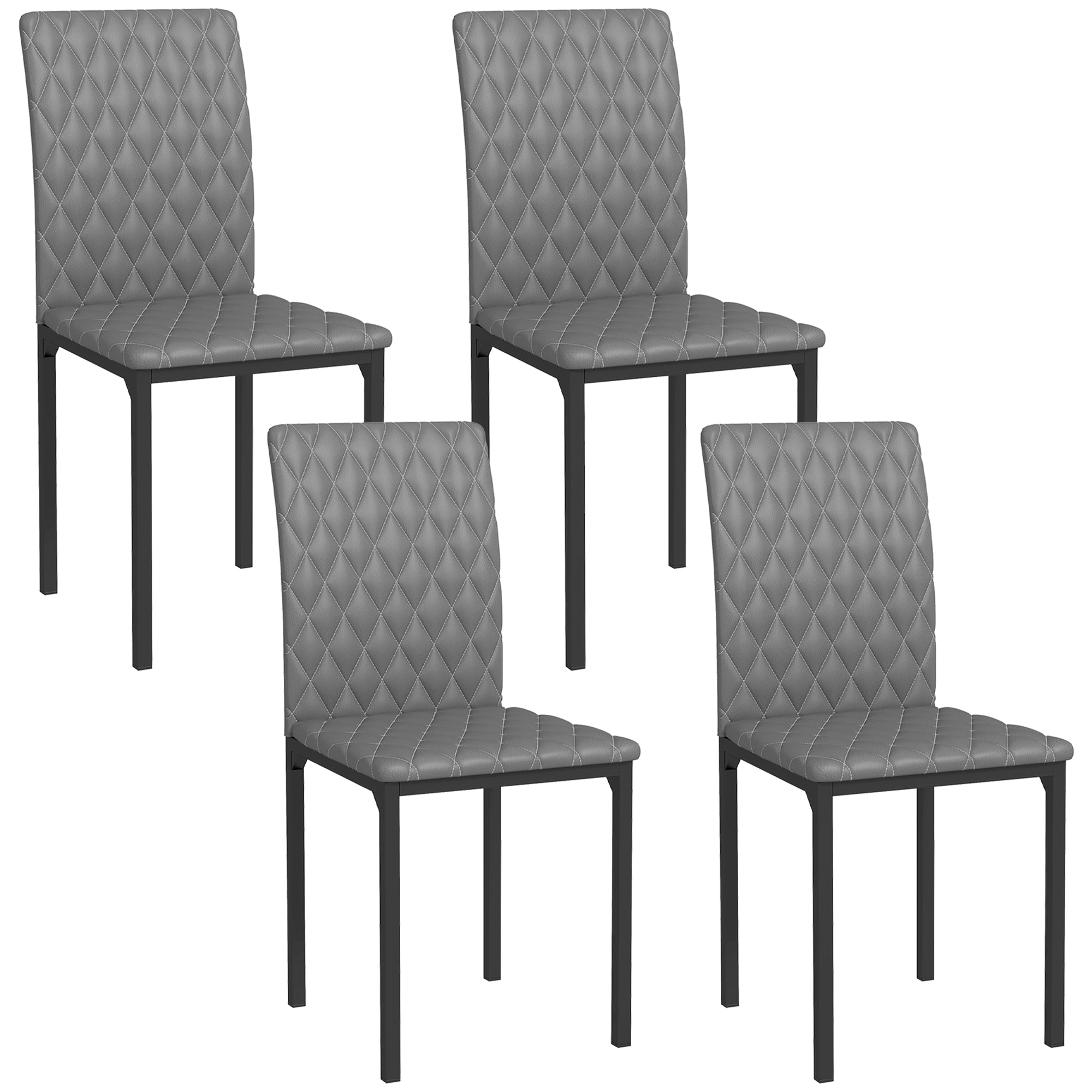 Set of 4 Modern Dining Chairs, Tufted High Back Side Chairs with Upholstered Seat, Steel Legs for Living Room, Kitchen