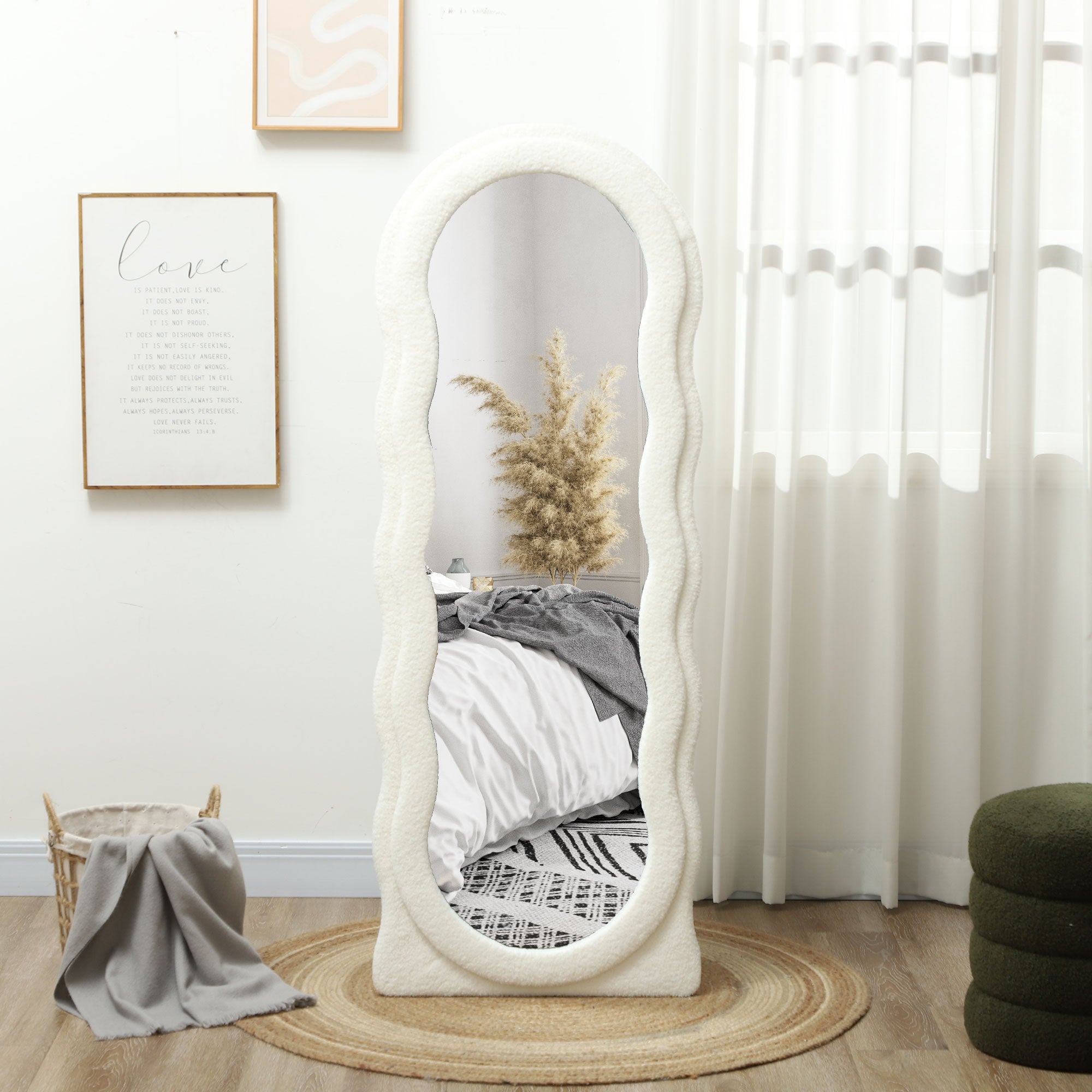 Floor Standing Mirror, Full Length Mirror, Free Standing, Leaning or Wall Mirror with Frame and Arched Top, White