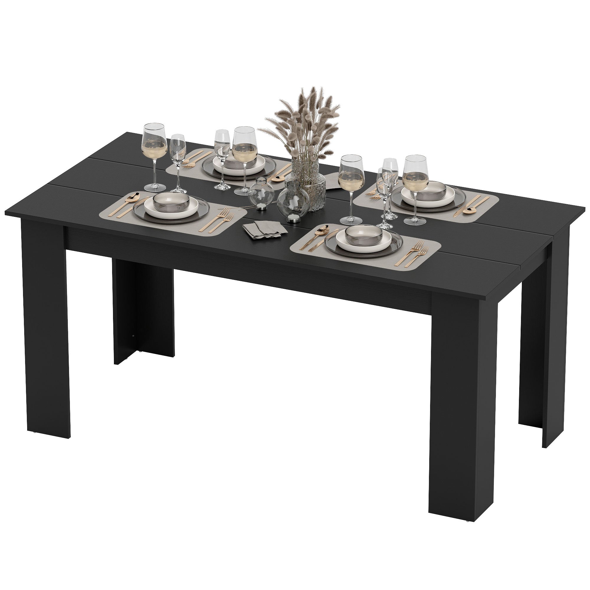63" Kitchen Table for 4-6 People, Dining Table with Wood Effect for Dining Room, Black