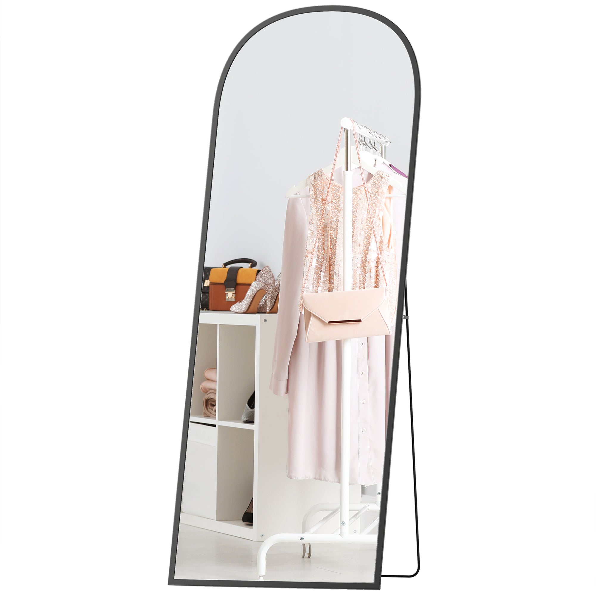 Arched Standing Mirror, 64" x 24" Full Length Mirror, Free Standing or Wall Mounted for Living Room, Bedroom, Black