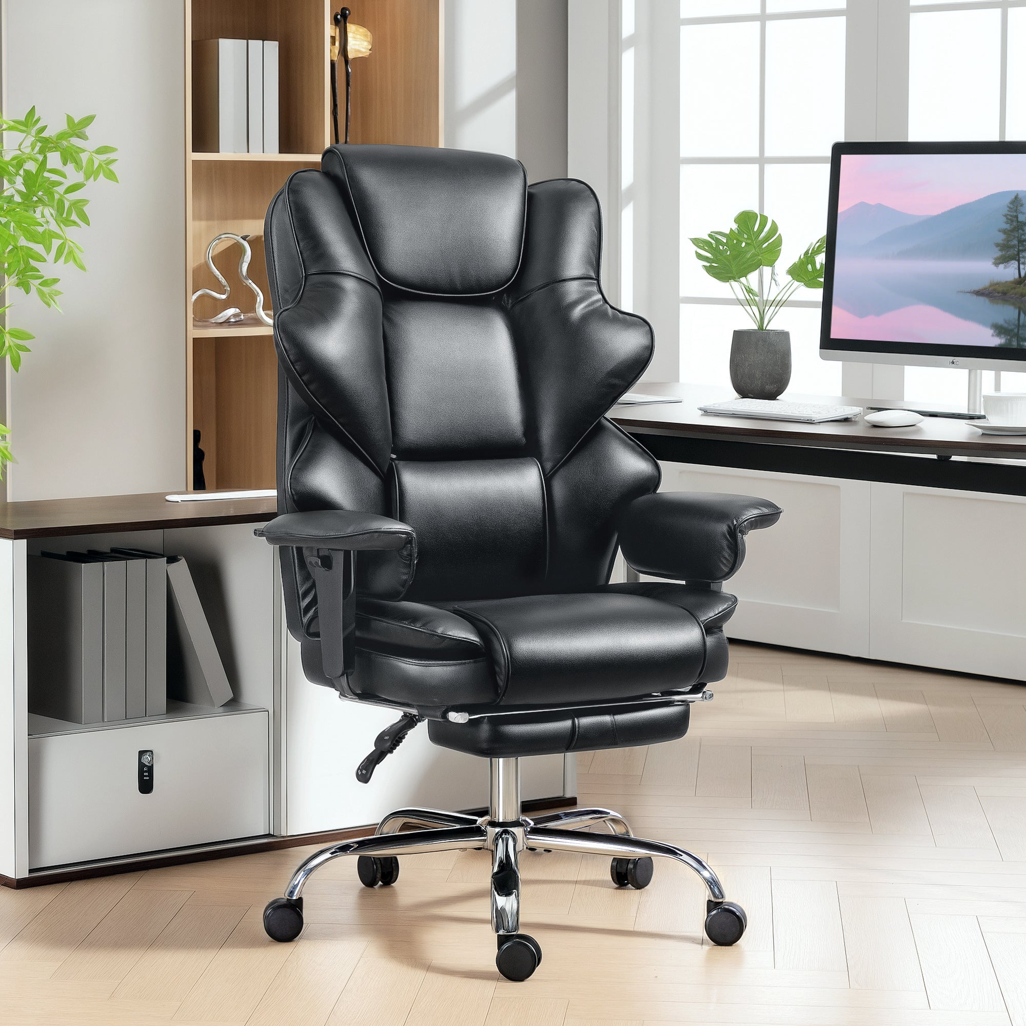 Big and Tall Office Chair, 400 lbs Overstuffed Desk Chair with Spring Cushion, Shaped Foam, PU Leather