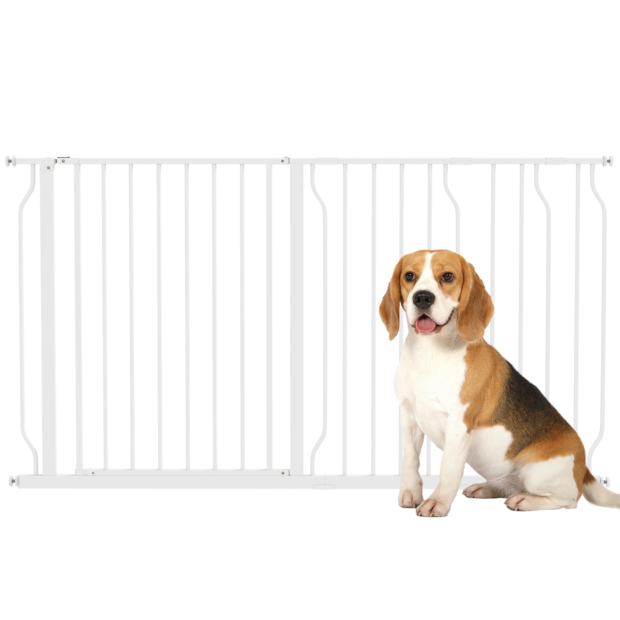30"- 57" Easy Install Pet Gate w/ Door & Double Locking System, Extra Wide Dog Gate for Stairs, Hallways, White