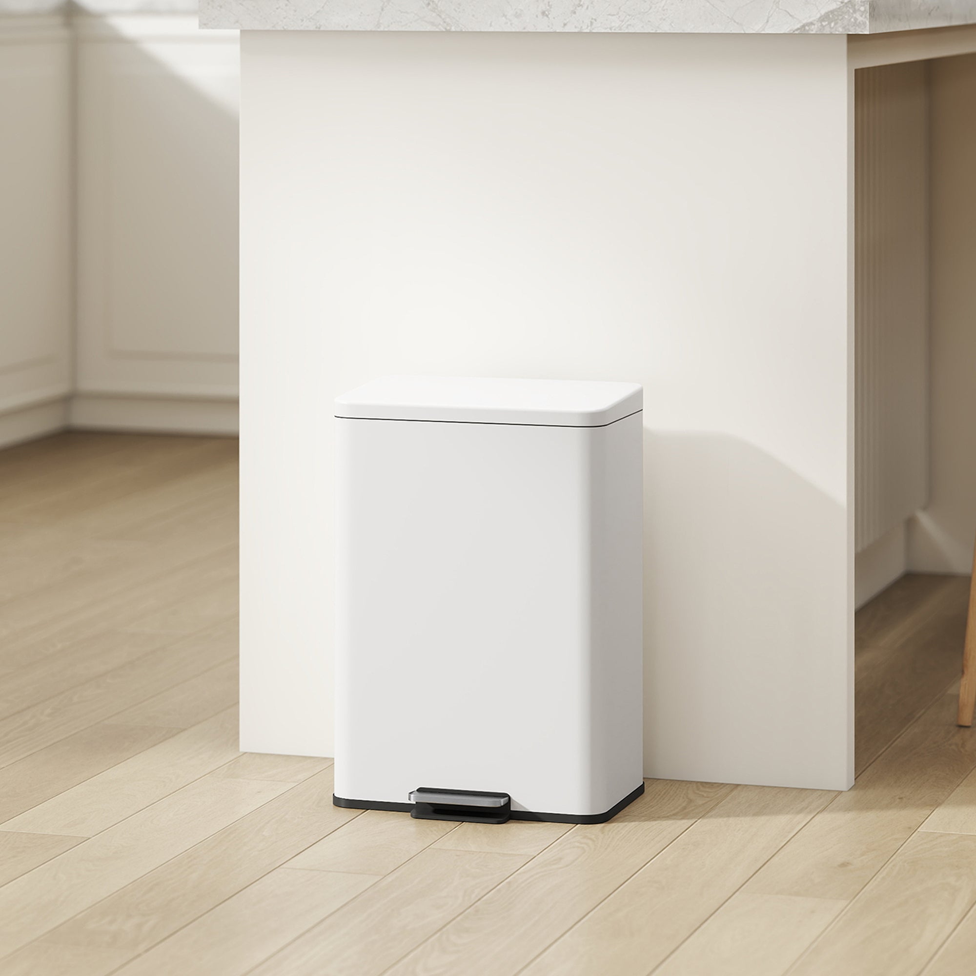 5.3 Gallon/20 L Garbage Bin with Soft Close Lid, Trash Can with Removable Inner Bucket for Kitchen, Office, Cream White