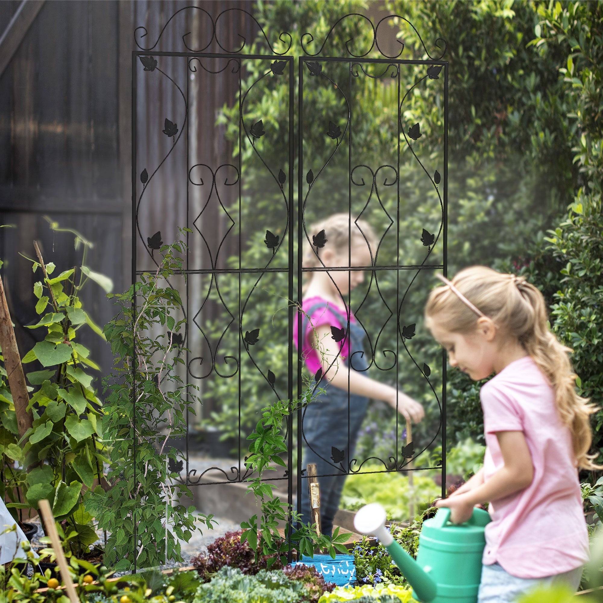 Metal Trellis Set of 2, Garden Trellis for Climbing Plant Support Frames, Leaf Design