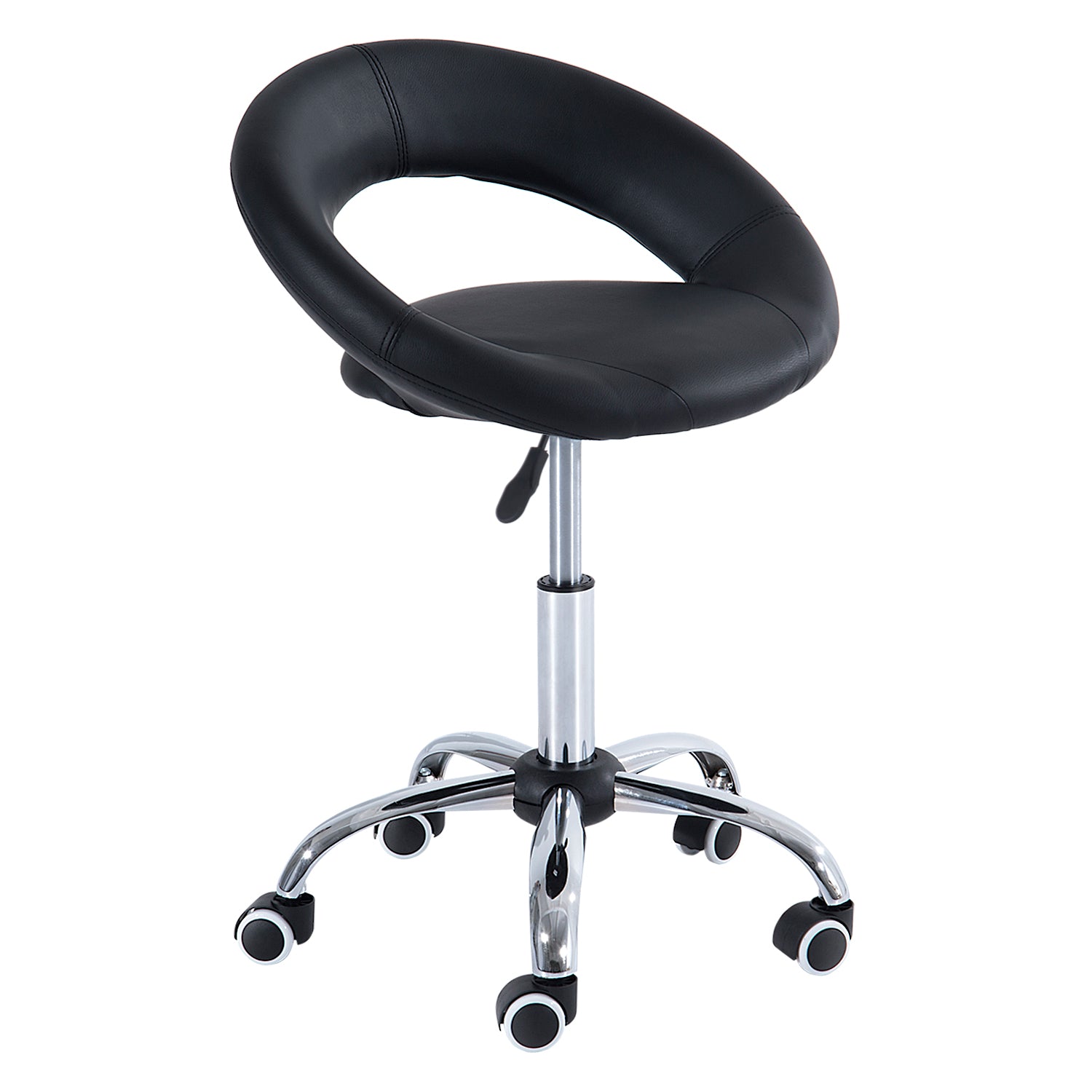 Modern Hydraulic Moon Salon Stool Rolling Swivel Chair Massage Spa Tattoo Pub Bar Stool, Black and Chrome