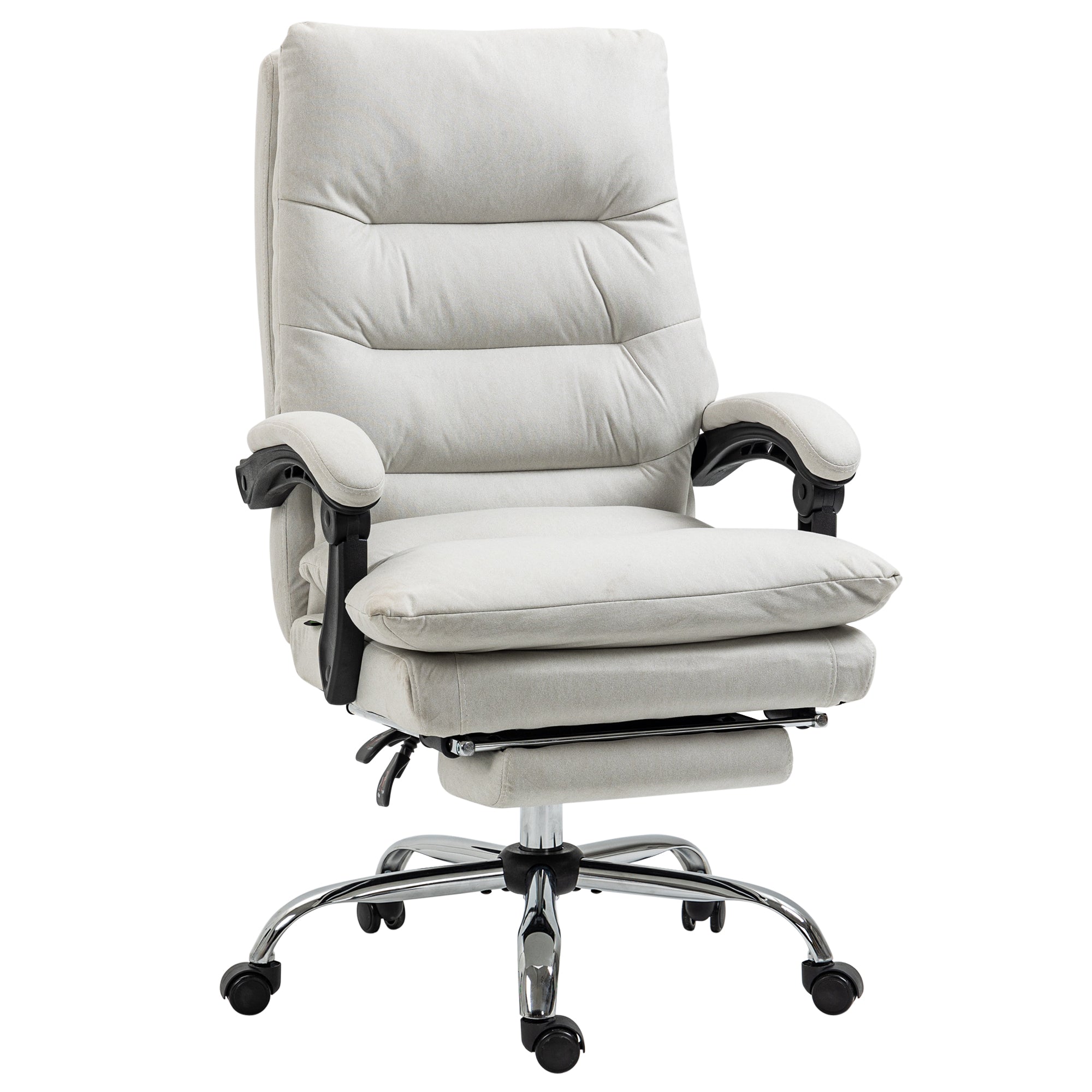Executive Office Chair with 6-Point Massage and Heat, Microfibre Reclining Computer Chair with Footrest, Cream White