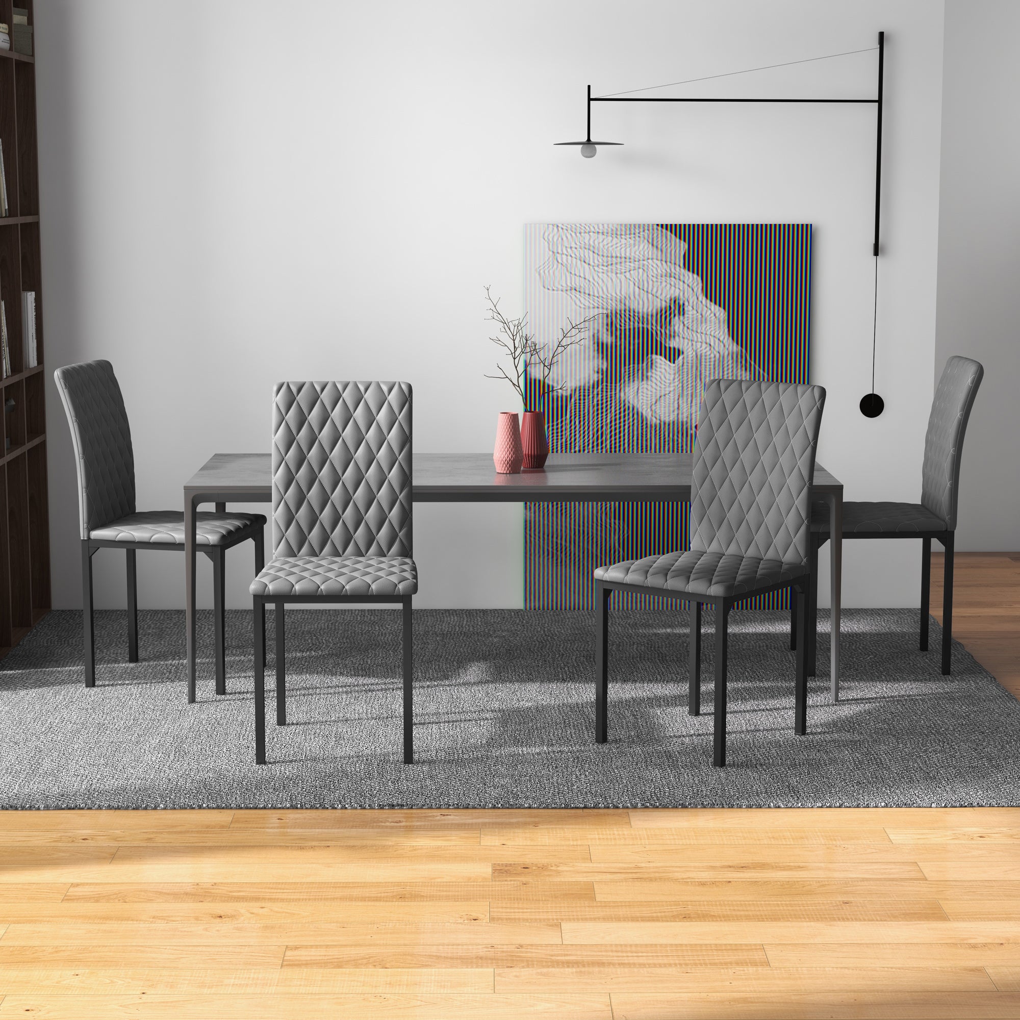 Set of 4 Modern Dining Chairs, Tufted High Back Side Chairs with Upholstered Seat, Steel Legs for Living Room, Kitchen