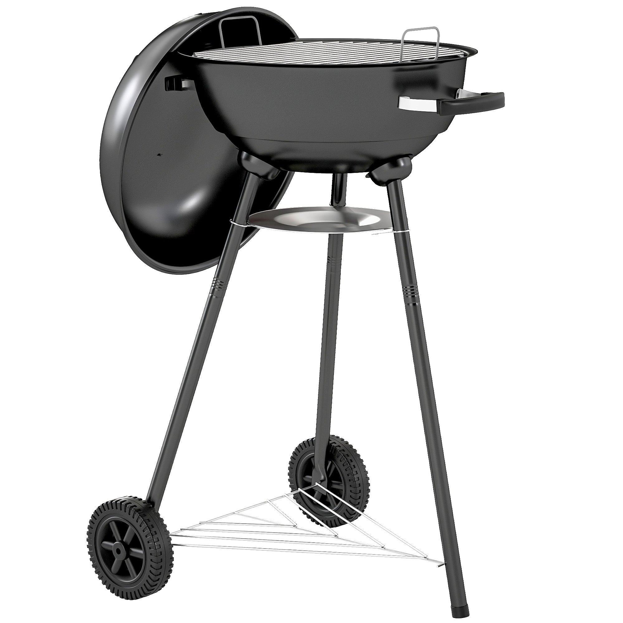 17" Kettle Charcoal BBQ Grill with BBQ Accessories, Barbecue Grill with Shelf, Ash Catcher, Wheels, Handles for Outdoor Cooking, Patio Backyard Party, Black