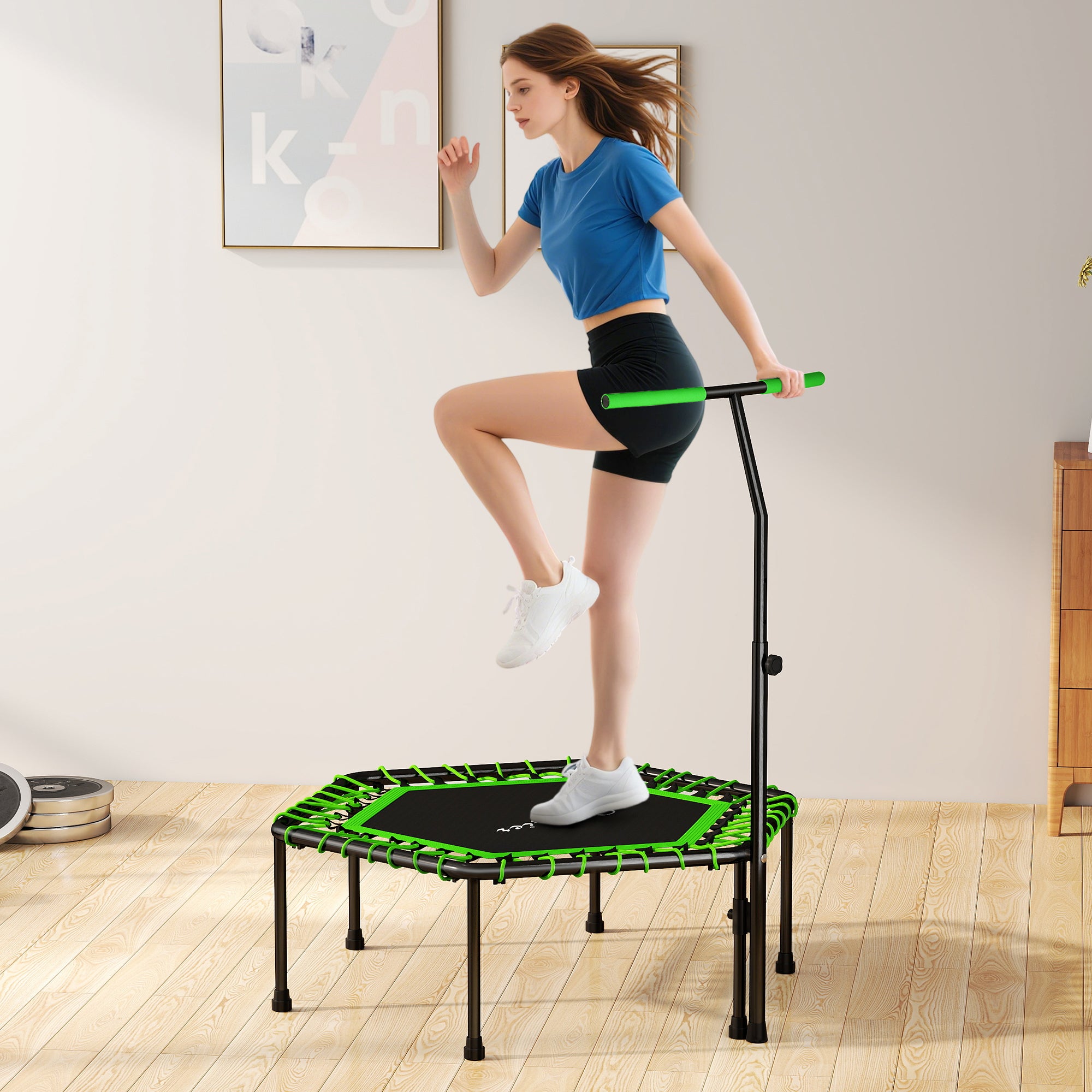 Soozier 45" Rebounder Trampoline for Adults, Mini Fitness Trampoline Bungee Rebounder with 3-Level Adjustable Handle
