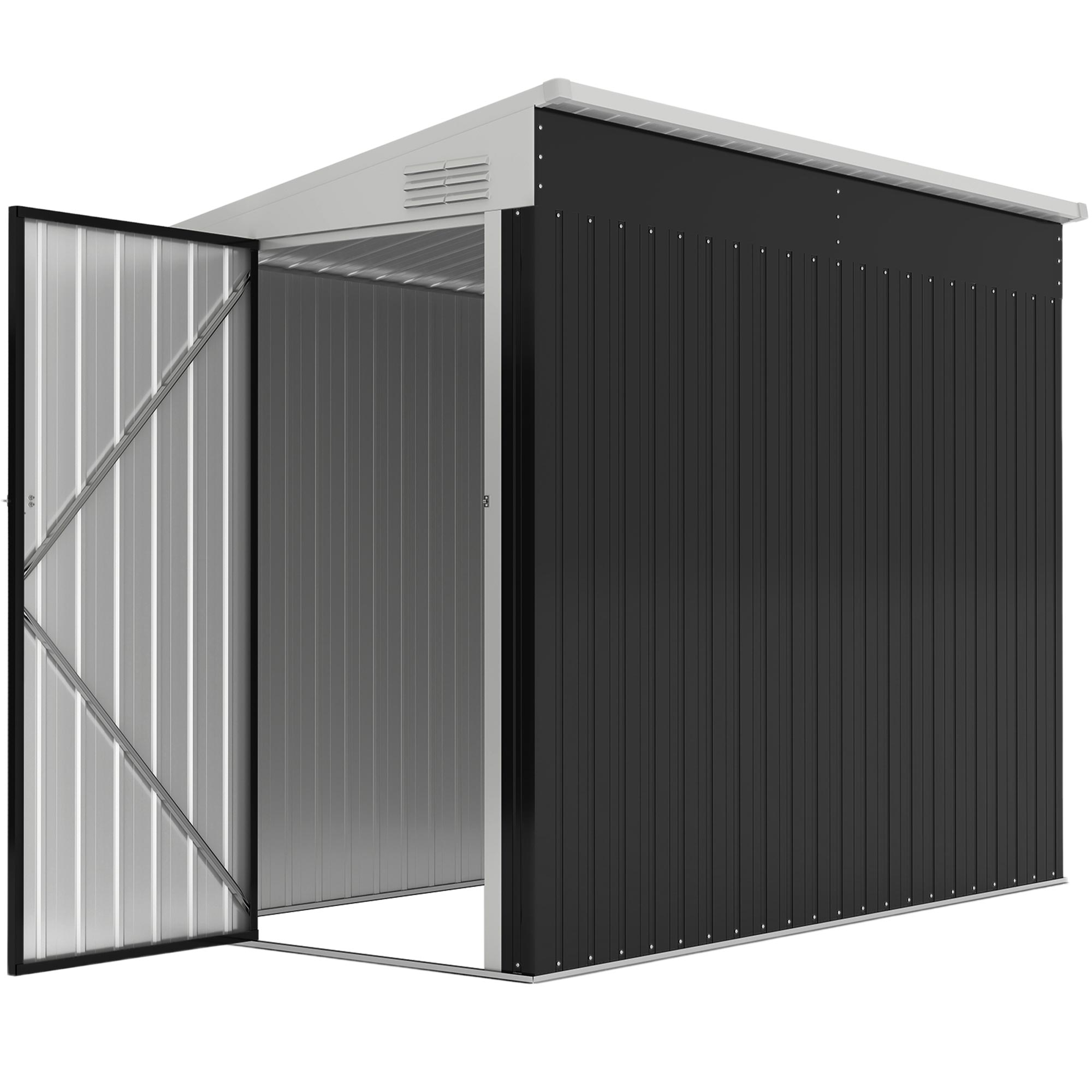 4' x 8' Outdoor Storage Shed Lean to Shed Outdoor Metal Tool Shed with Lockable Door and Air Vents, Dark Grey