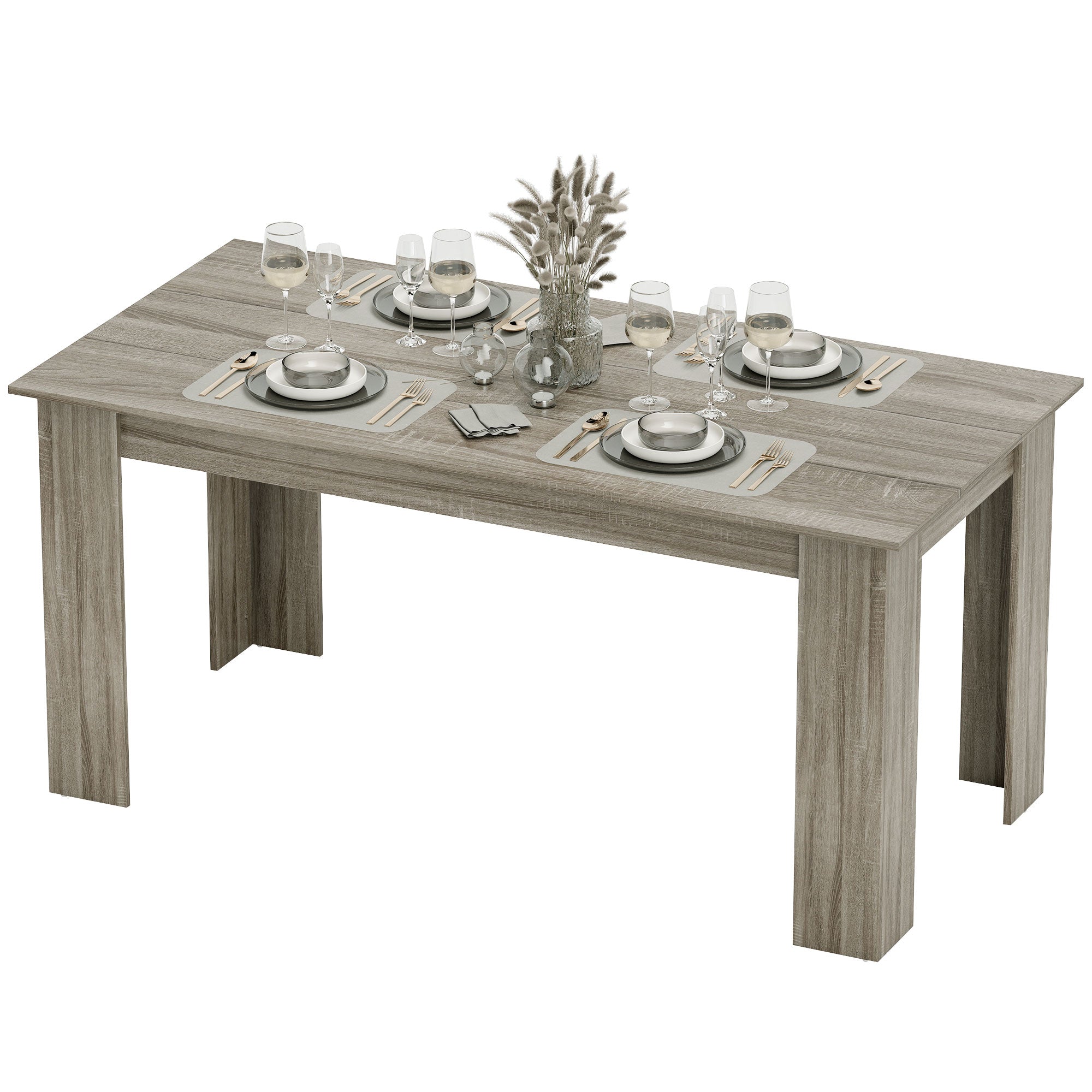 63" Kitchen Table for 4-6 People, Dining Table with Wood Effect for Dining Room, Grey