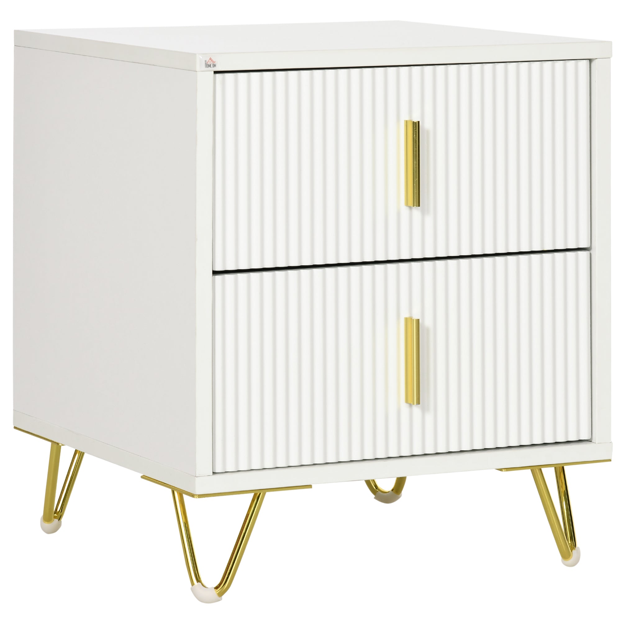 Bedside Table, Modern Nightstand with 2 Drawers, Side End Table with Metal Legs for Living Room, Bedroom, White