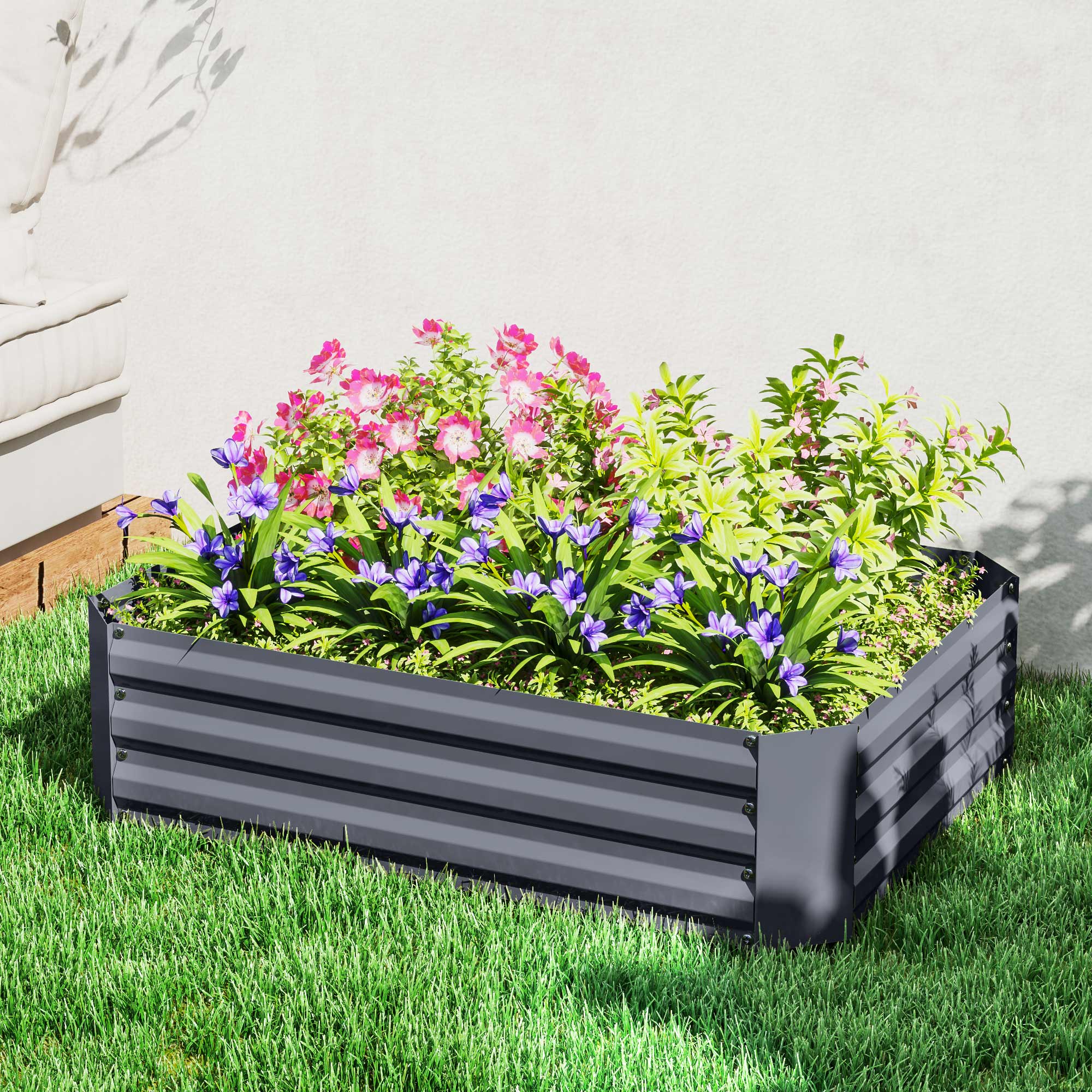 Galvanized Raised Garden Bed, 4' x 3' x 1' Outdoor Metal Planter Box, Raised Bed for Growing Flowers Herbs, Dark Grey