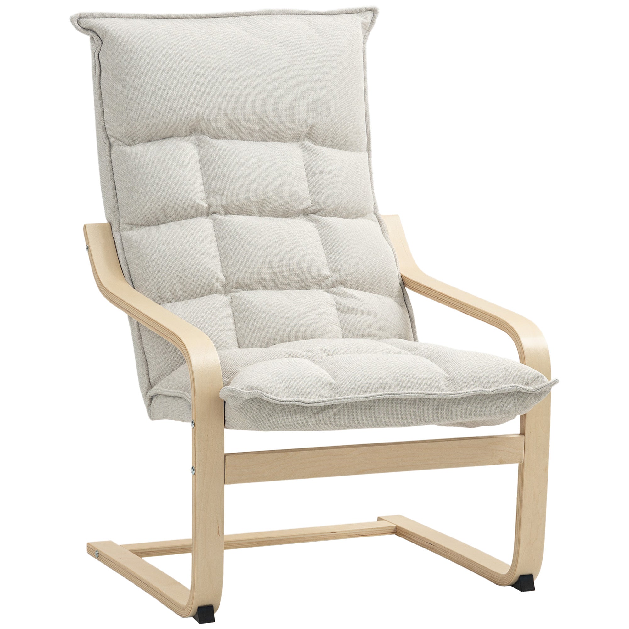 Modern Armchair, Upholstered Accent Chair with Curved Leg and Arm, Leisure Lounge Chair for Living Room, Cream White
