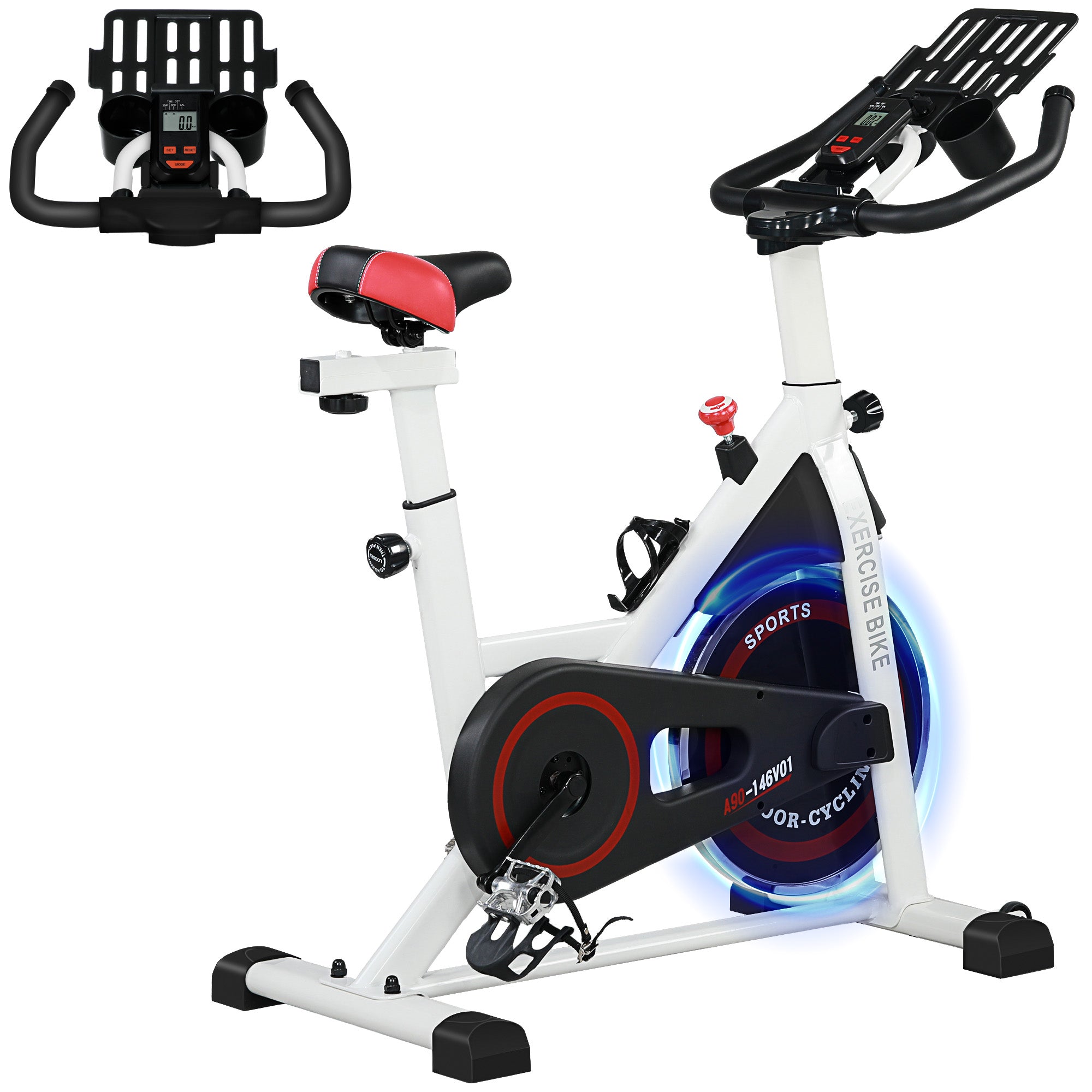 Soozier Adjustable Upright Stationary Exercise Bike w/ LCD Display, Indoor Cycling Bike for Home w/ Adjustable Resistance, White