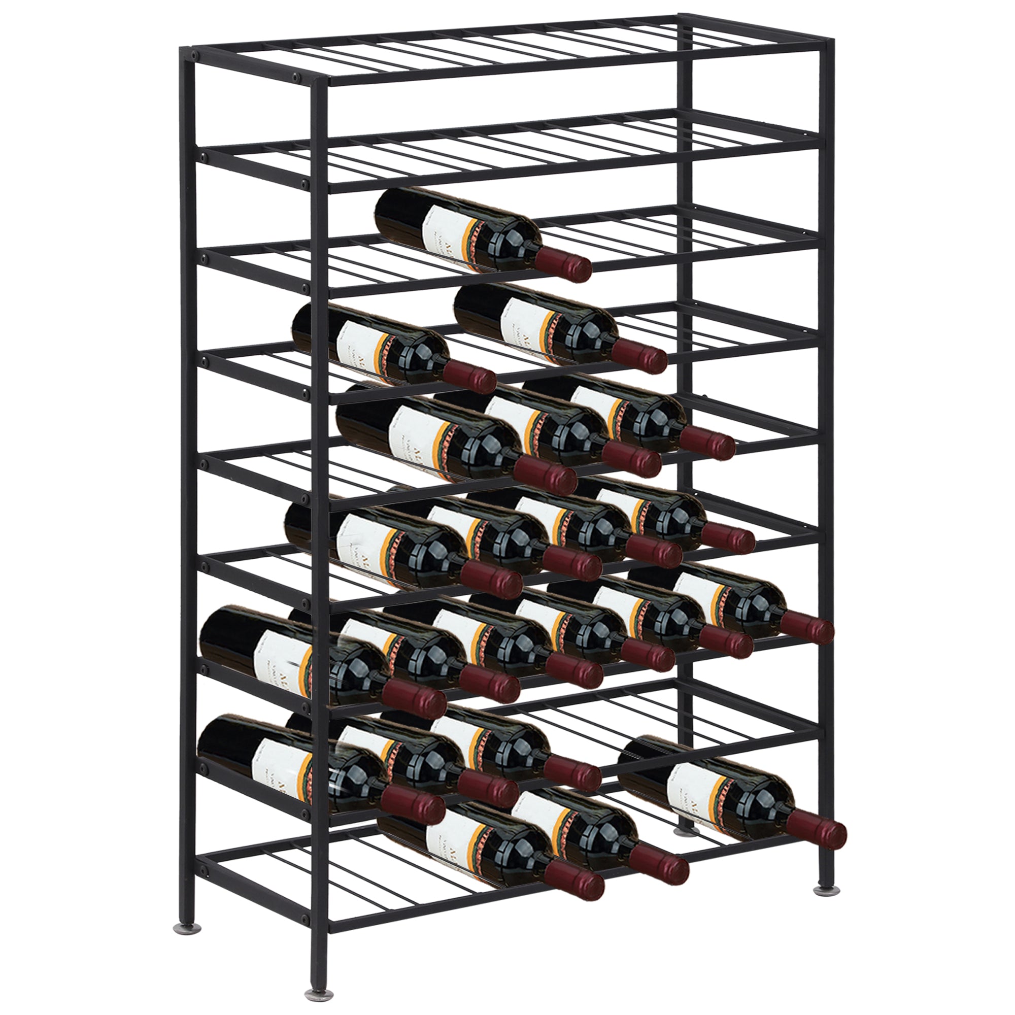 9-Tier Metal Wine Bottle Rack 54 Bottles Freestanding Wine Storage Holder Home Bar Wine Display Stand Cellar Bottle Organizer Black