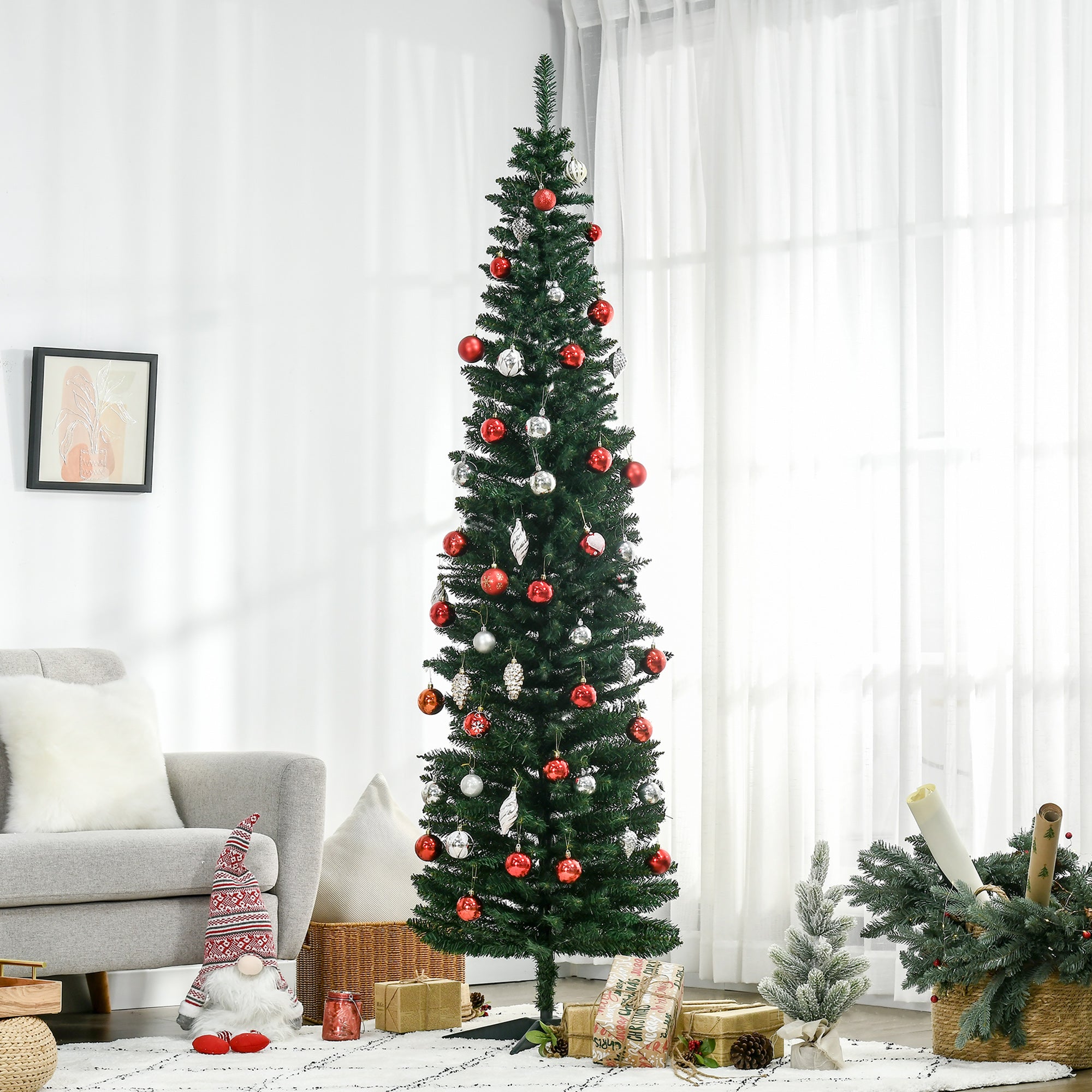7' PVC Slim Pencil Artificial Christmas Tree 390 Branch Tips