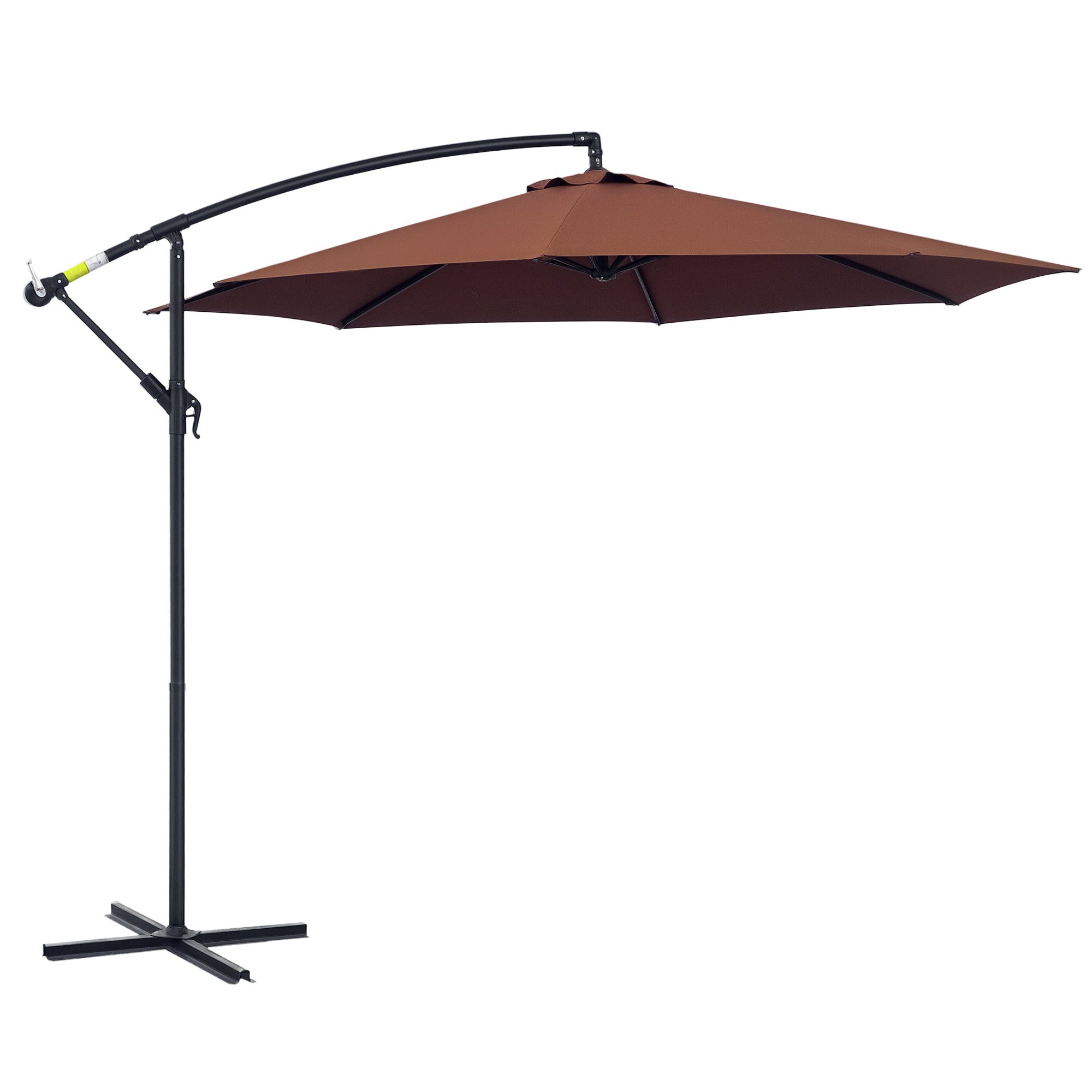 10' Deluxe Patio Umbrella, Outdoor Market Parasol, Banana Hanging Offset Sunshade with Crank, Cross Base, Coffee