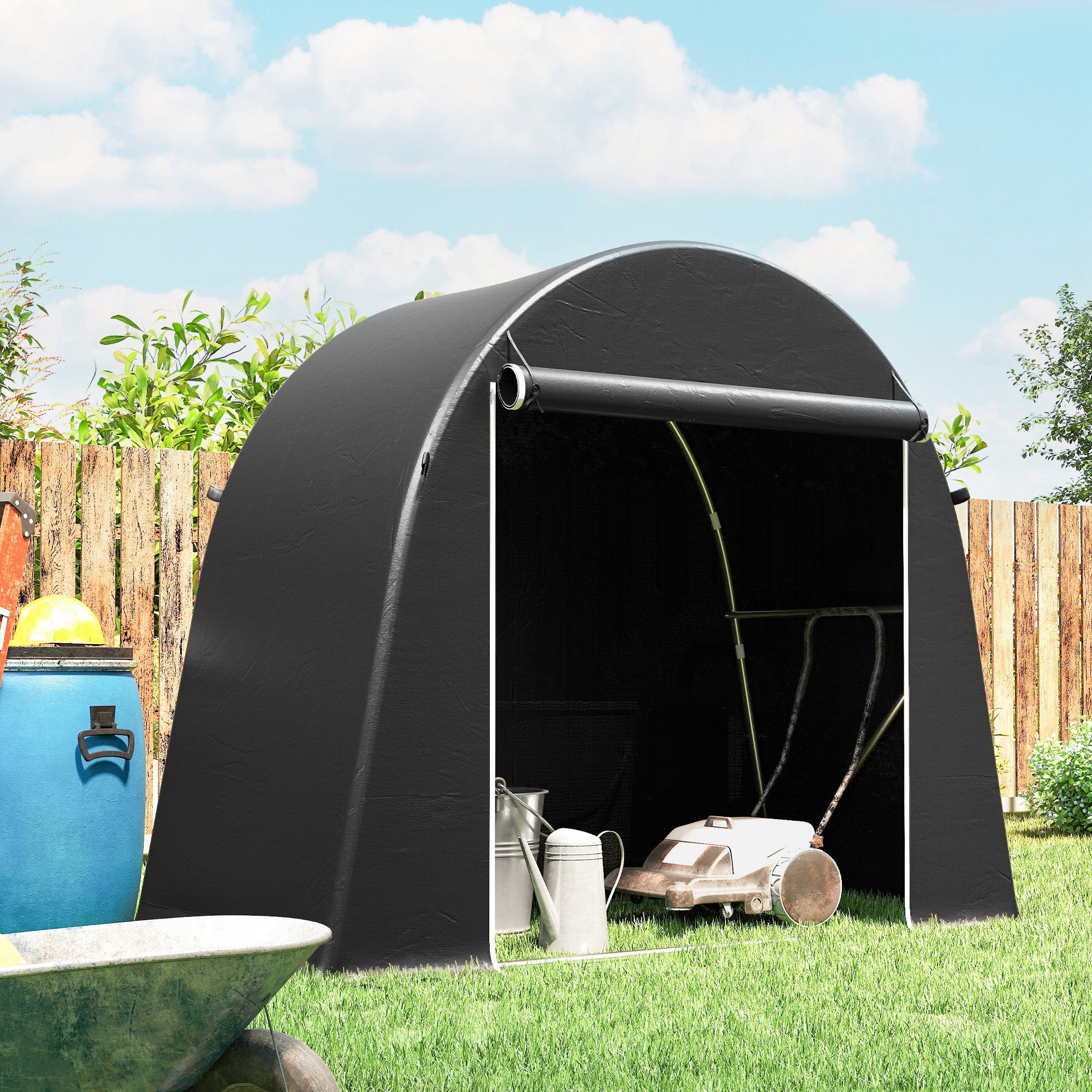 8' x 4' Portable Shed, Waterproof Bike Tent with Roll-up Zipper Door and Galvanised Metal Frame for Bike, Garden Tools