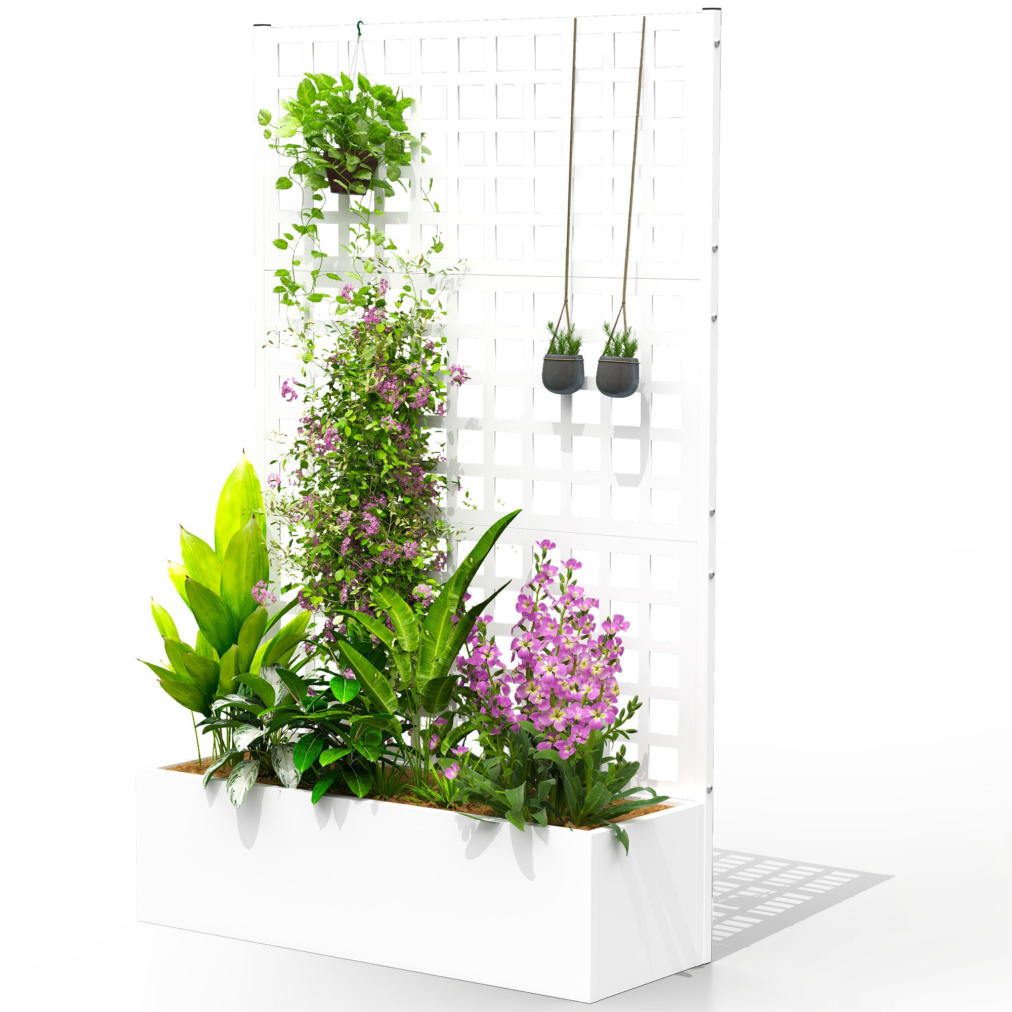 Galvanized Raised Garden Bed Planter Box with Trellis for Climbing Plants, Vegetable, Vines, 43" x 16" x 70", White