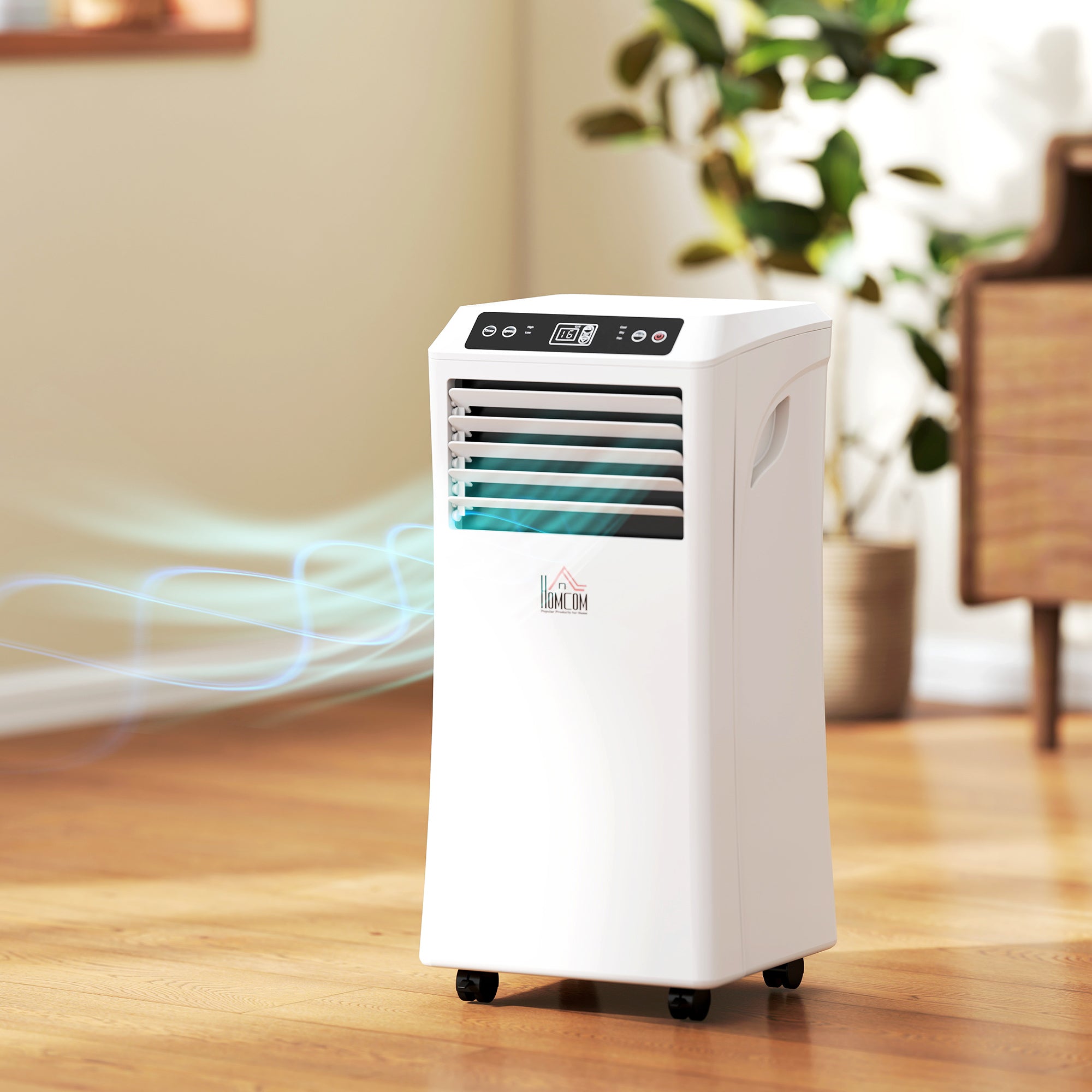 10,000BTU Mobile Portable Air Conditioner with Cooling, Dehumidifier, 2 Speed Fans, 24-Hour Timer for Bedroom, White