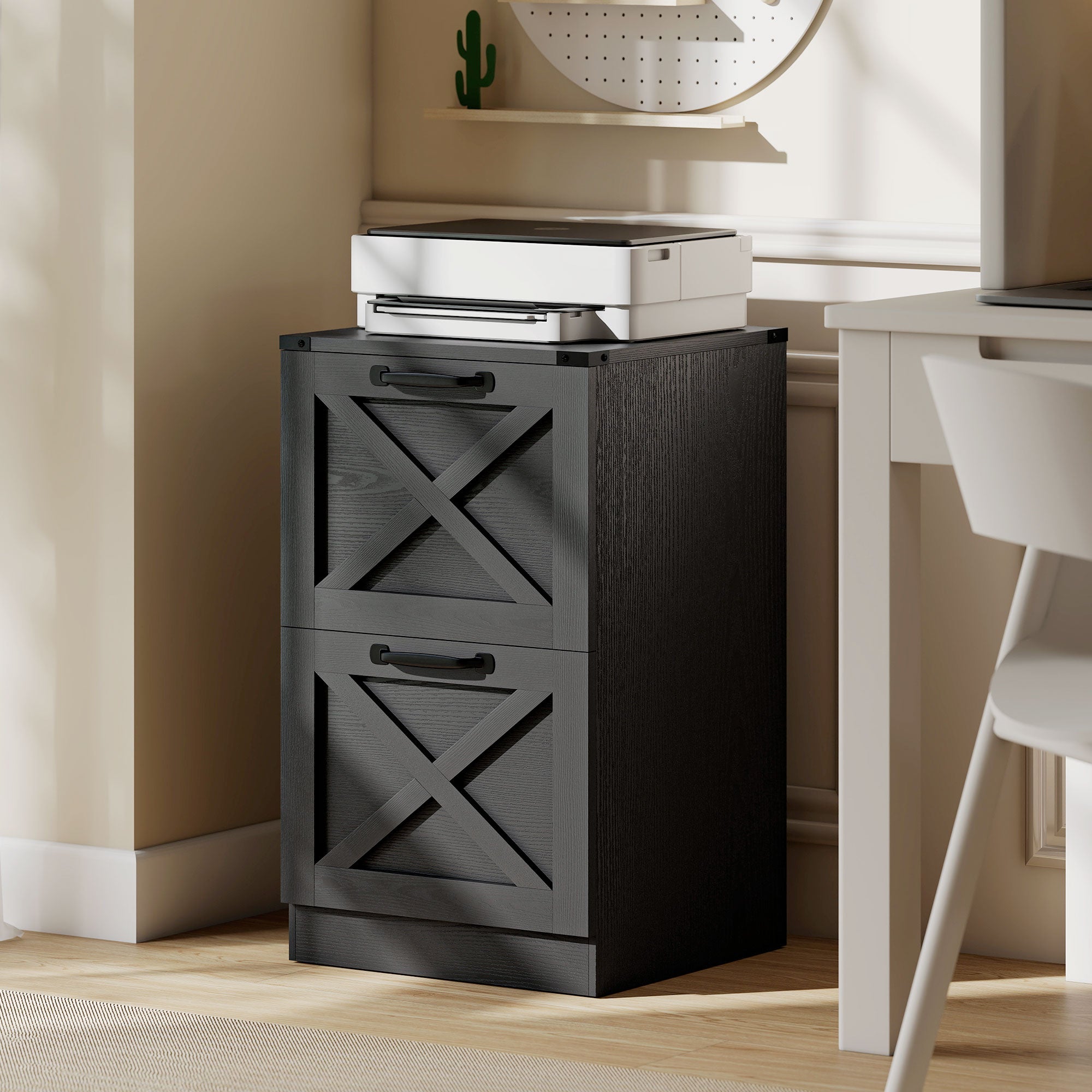 2 Drawer File Cabinet with Silent Slides, Vertical Farmhouse Filing Cabinet Fits Letter/A4 Size Home Office, Black