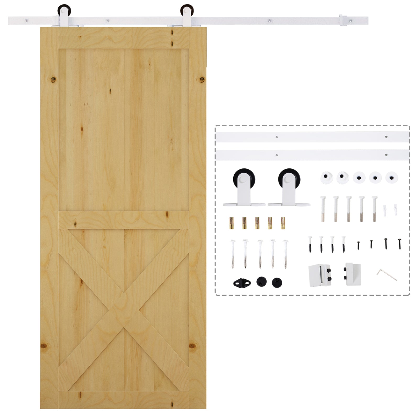 6FT Sliding Barn Door Track Kit, Heavy Duty Barn Door Hardware Kit, Fit 36" Wide Door Panel (T Shape), White