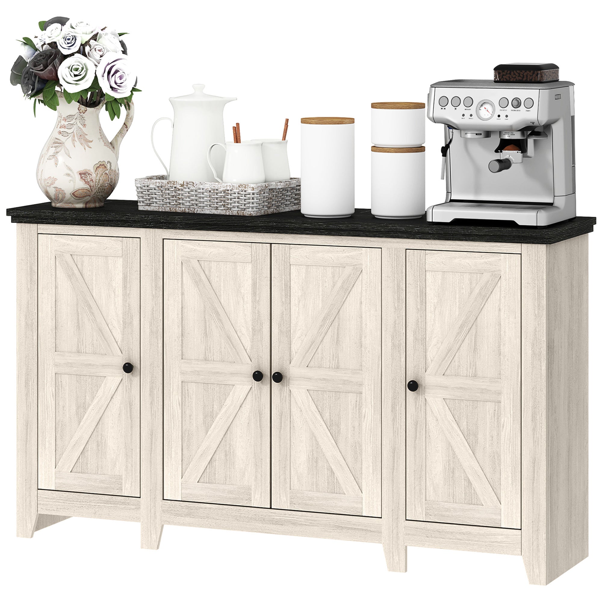 Rustic Sideboard, Buffet Cabinet with Adjustable Shelves for Living Room, Dining Room, Entryway, White Wood Grain