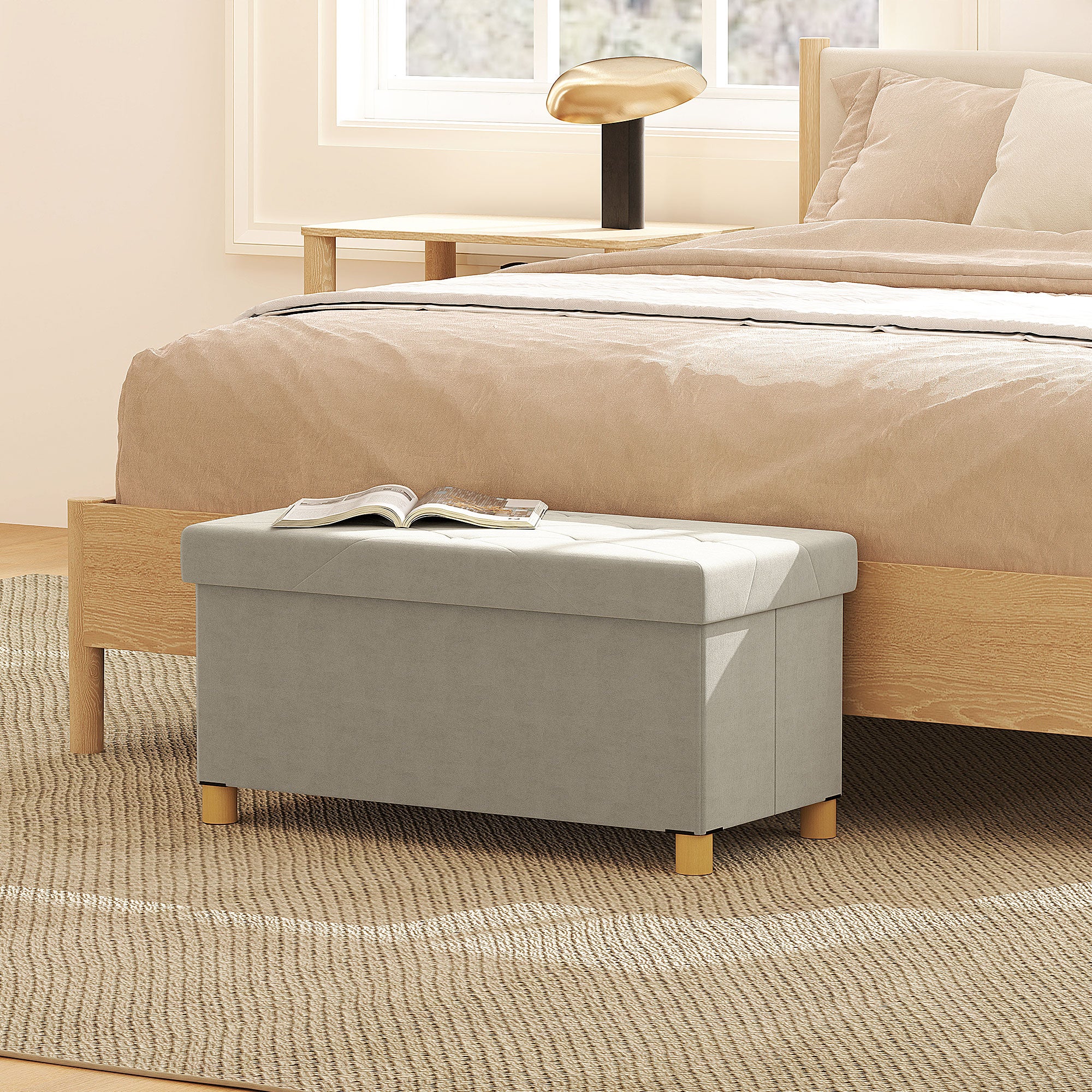 Storage Ottoman Bench, Velvet Upholstered Foldable Ottoman Footrest, Foot Stool with Wood Legs for Living Room, Bedroom