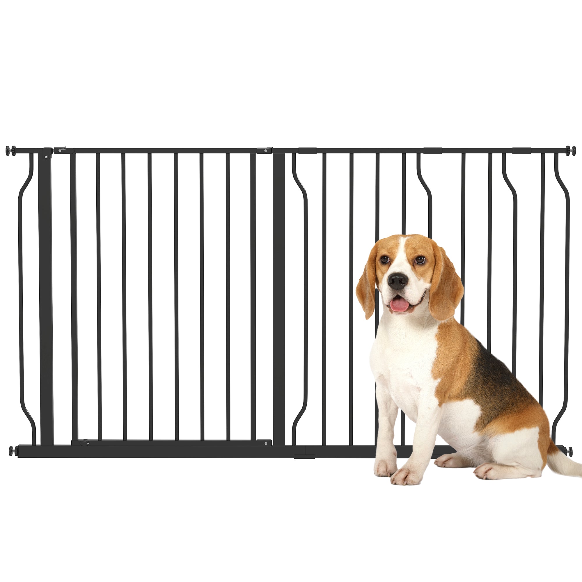 30"- 57" Easy Install Pet Gate w/ Door & Double Locking System, Extra Wide Dog Gate for Stairs, Hallways, Black